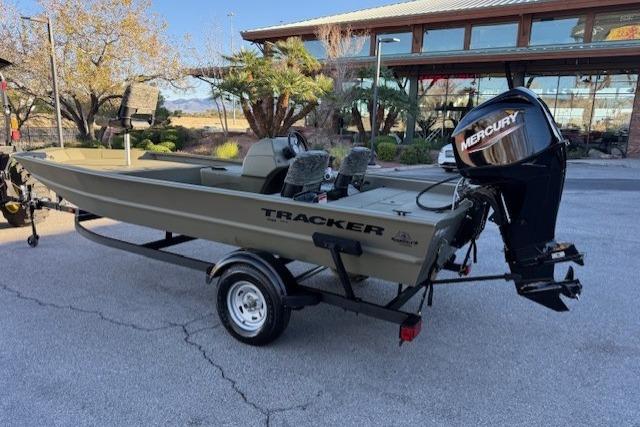 2026 Tracker Grizzly 1754 SC boat with Mercury engine on trailer.