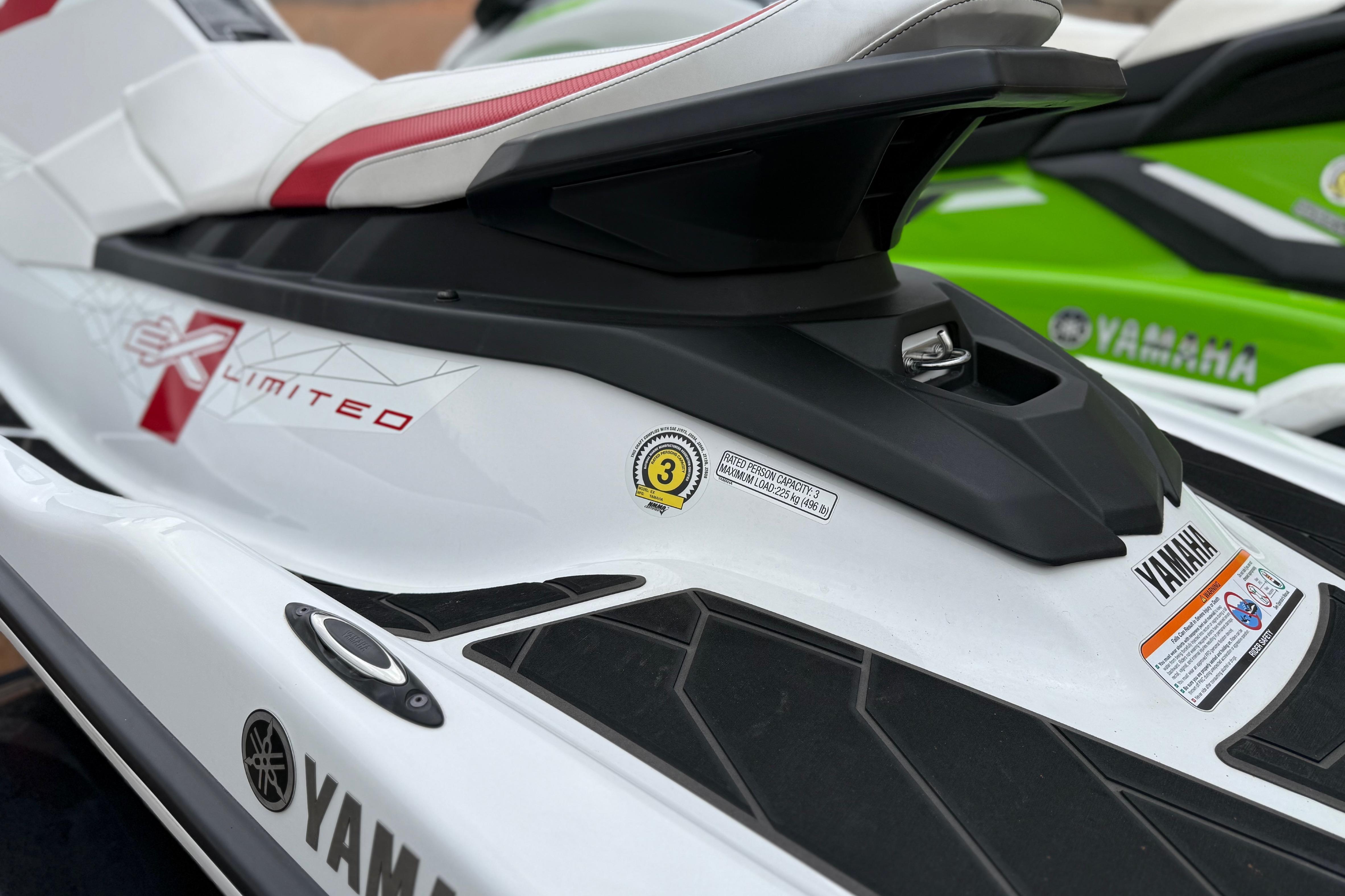 2021 Yamaha WaveRunner EX Limited, white and red design, close-up view.