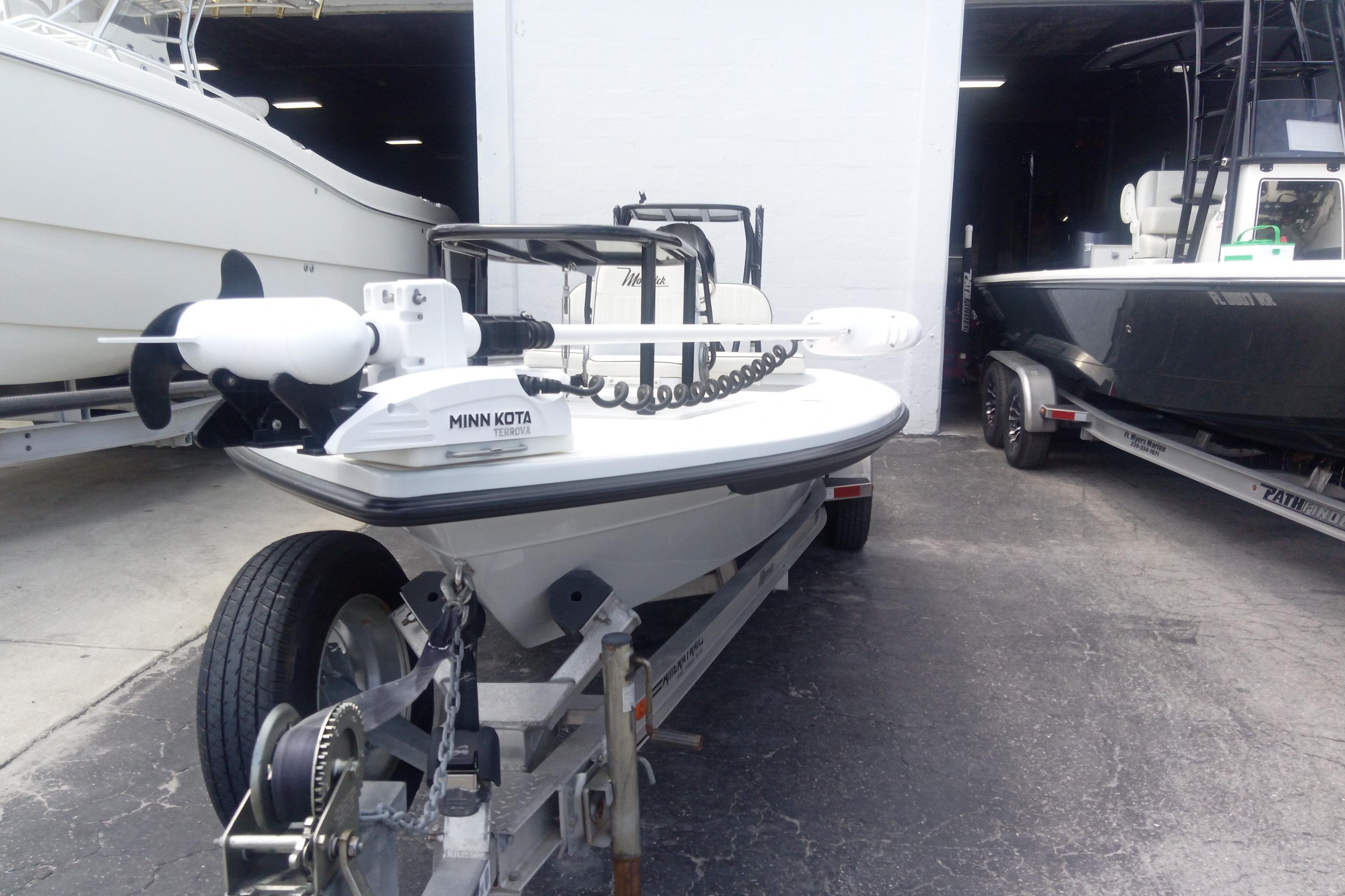2020 Maverick 18 HPX-V boat on trailer with Minn Kota Terrova motor.
