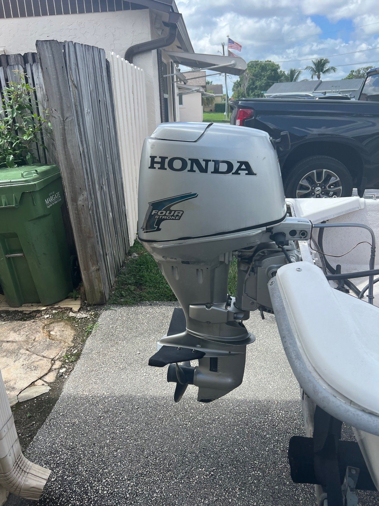 Honda outboard motor on a 2007 Carolina Skiff JV15 boat.