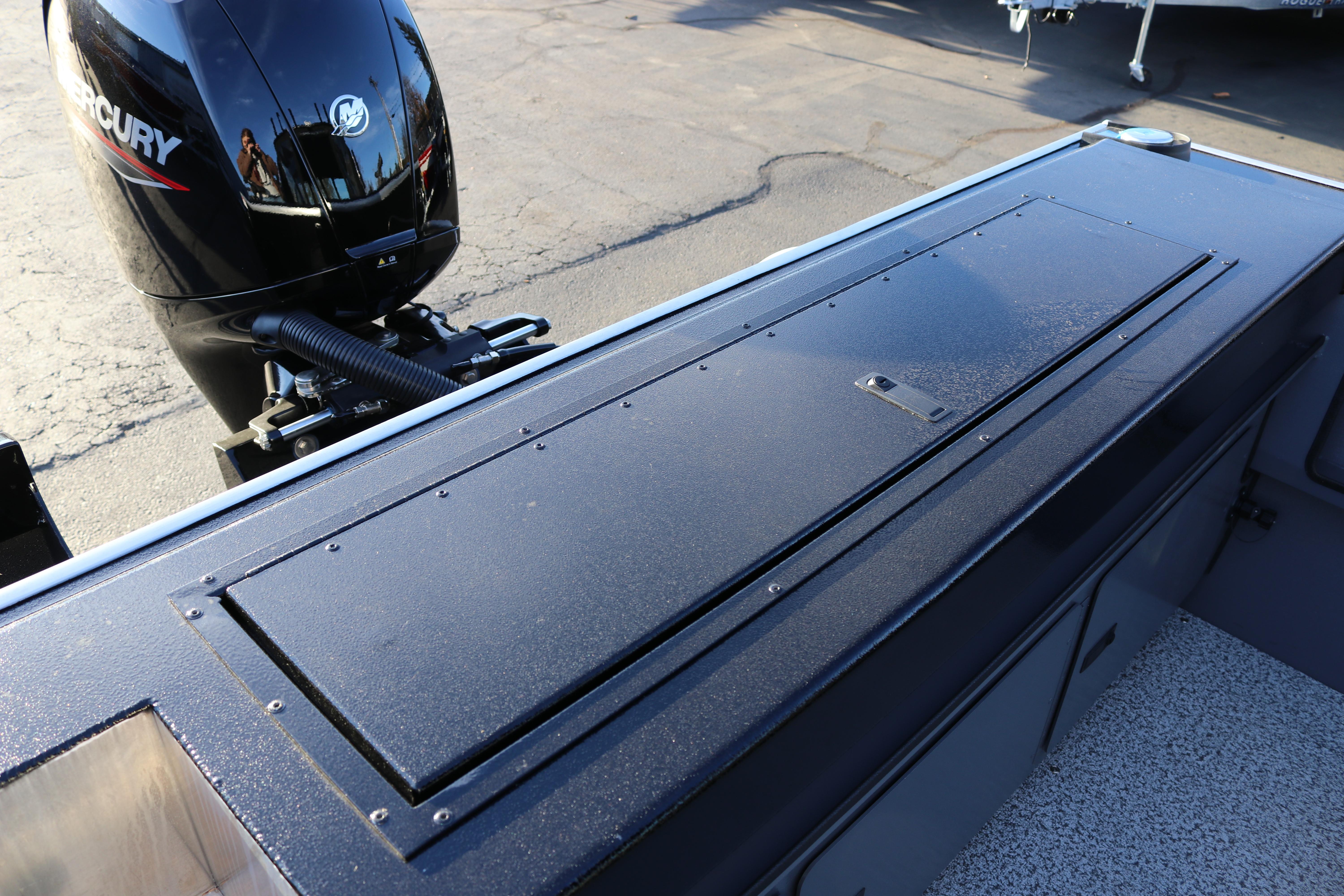2026 Alumaweld Stryker X202 boat with Mercury outboard motor, rear deck view.