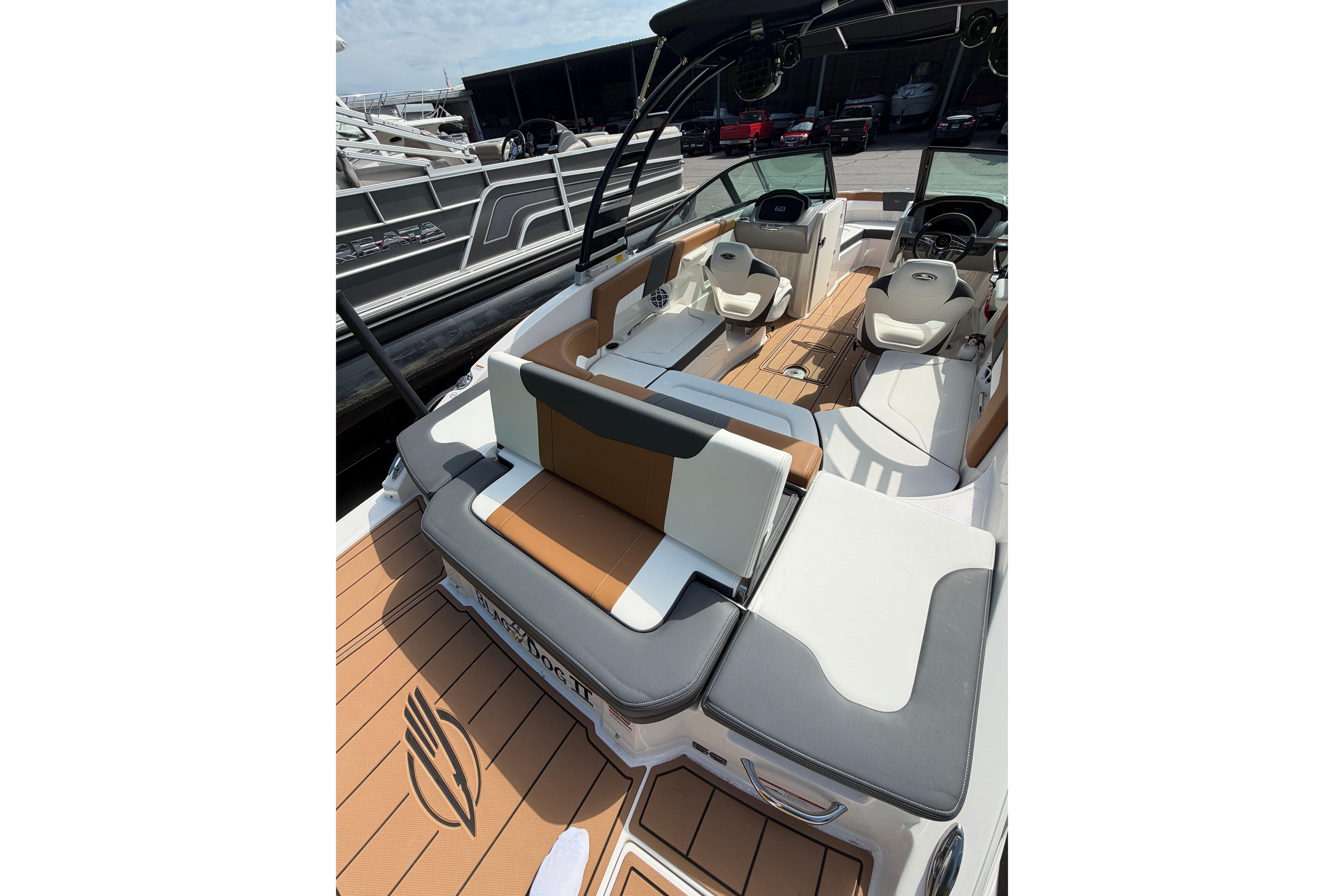 2025 Chaparral 230 SSi boat interior with sleek seating and modern design.