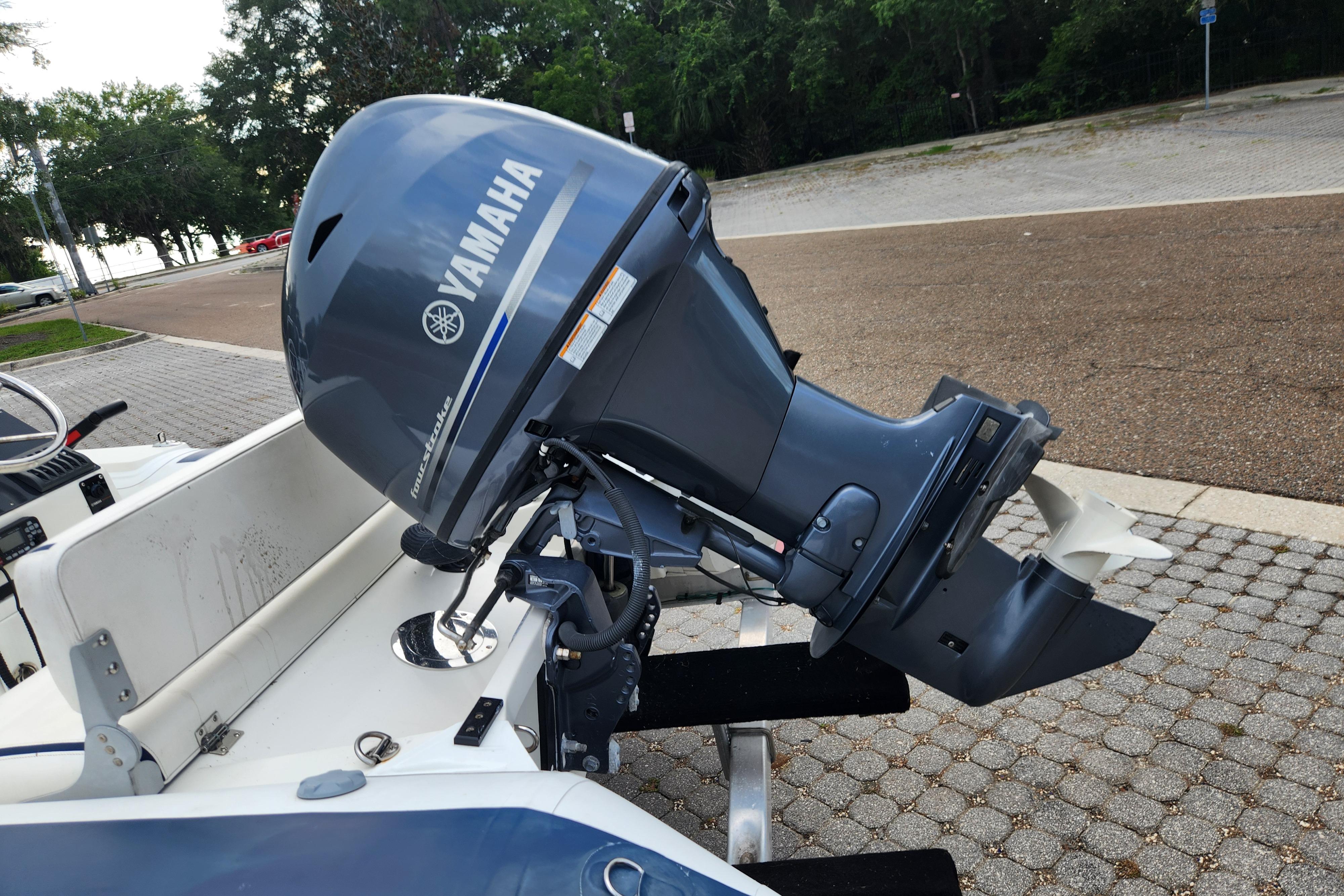 2019 Novurania DL 400 with Yamaha outboard motor, parked on a paved area.