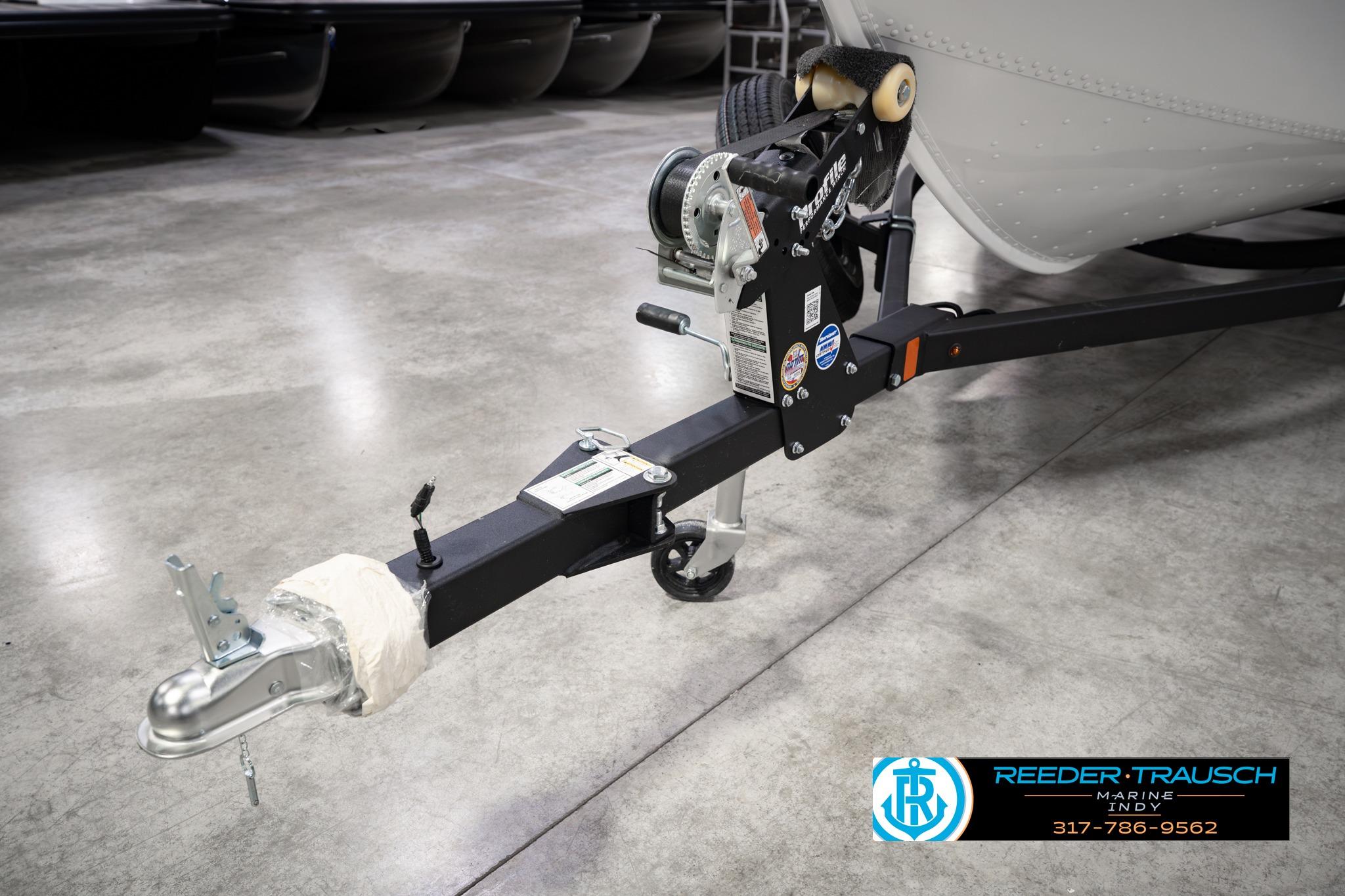 Trailer hitch of 2026 Lund 1650 Rebel XL SS boat in showroom.