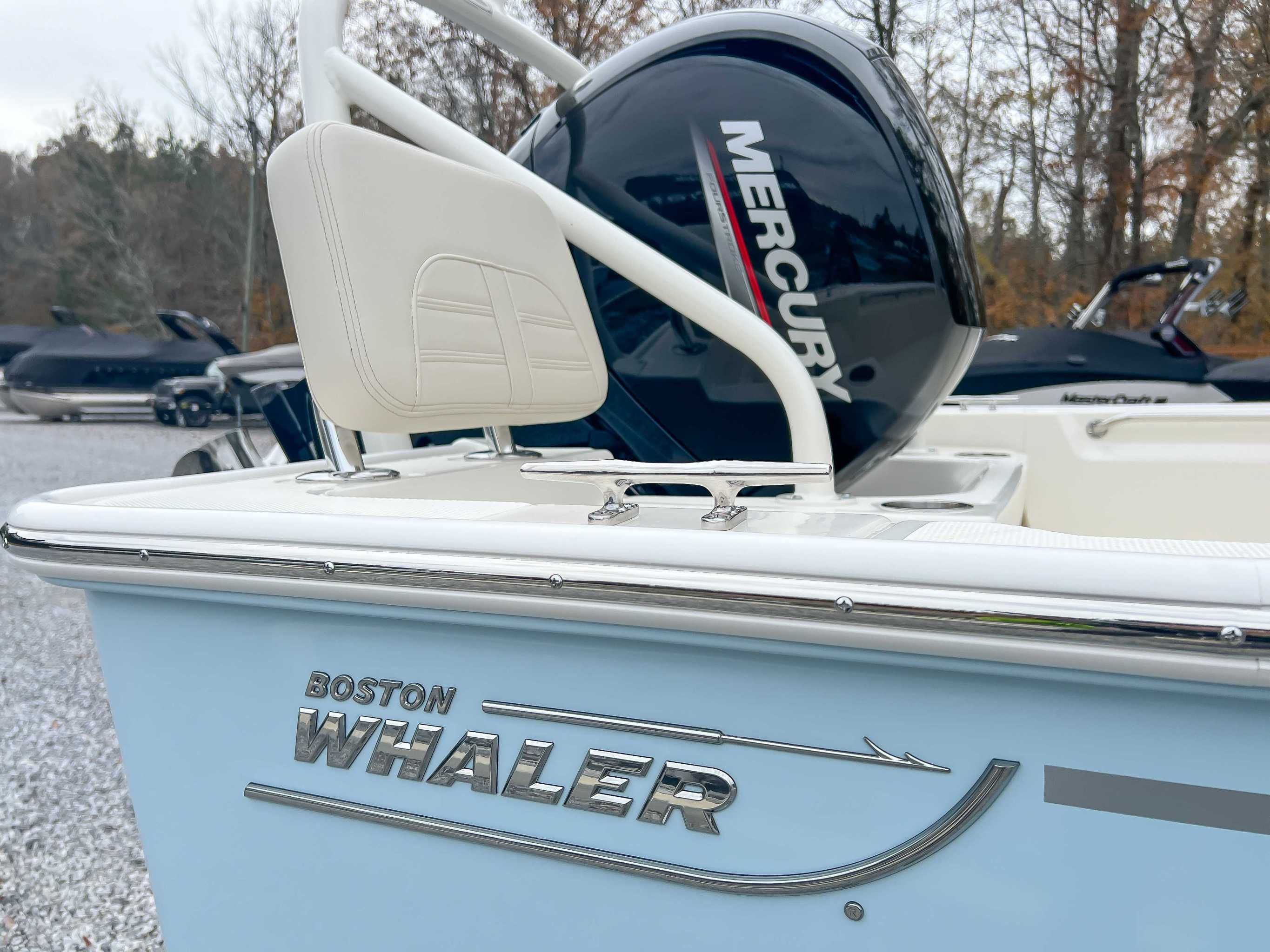 2025 Boston Whaler 190 Montauk with Mercury engine outdoors.