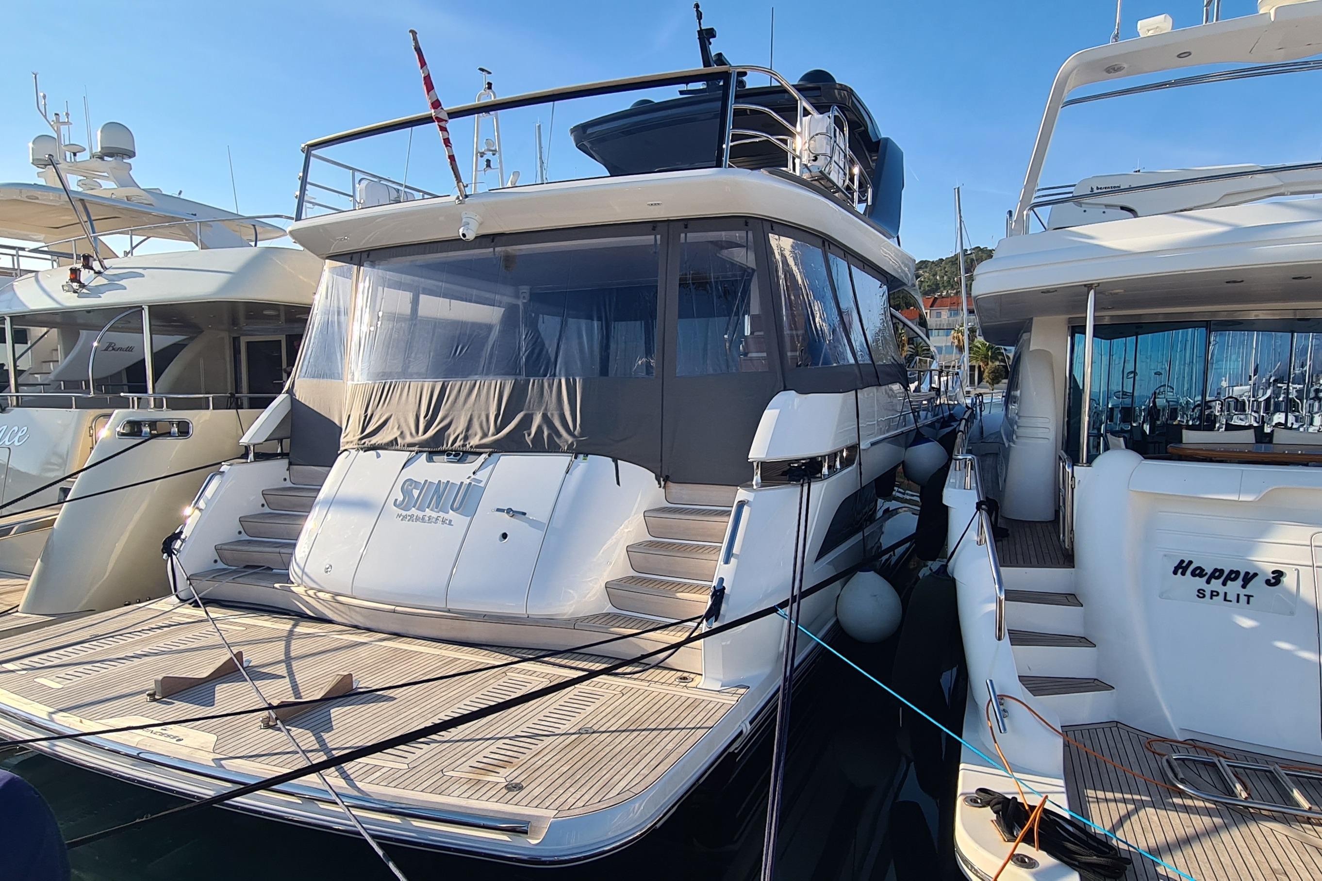 Luxury Princess Y85 yacht docked at marina, 2022 model.