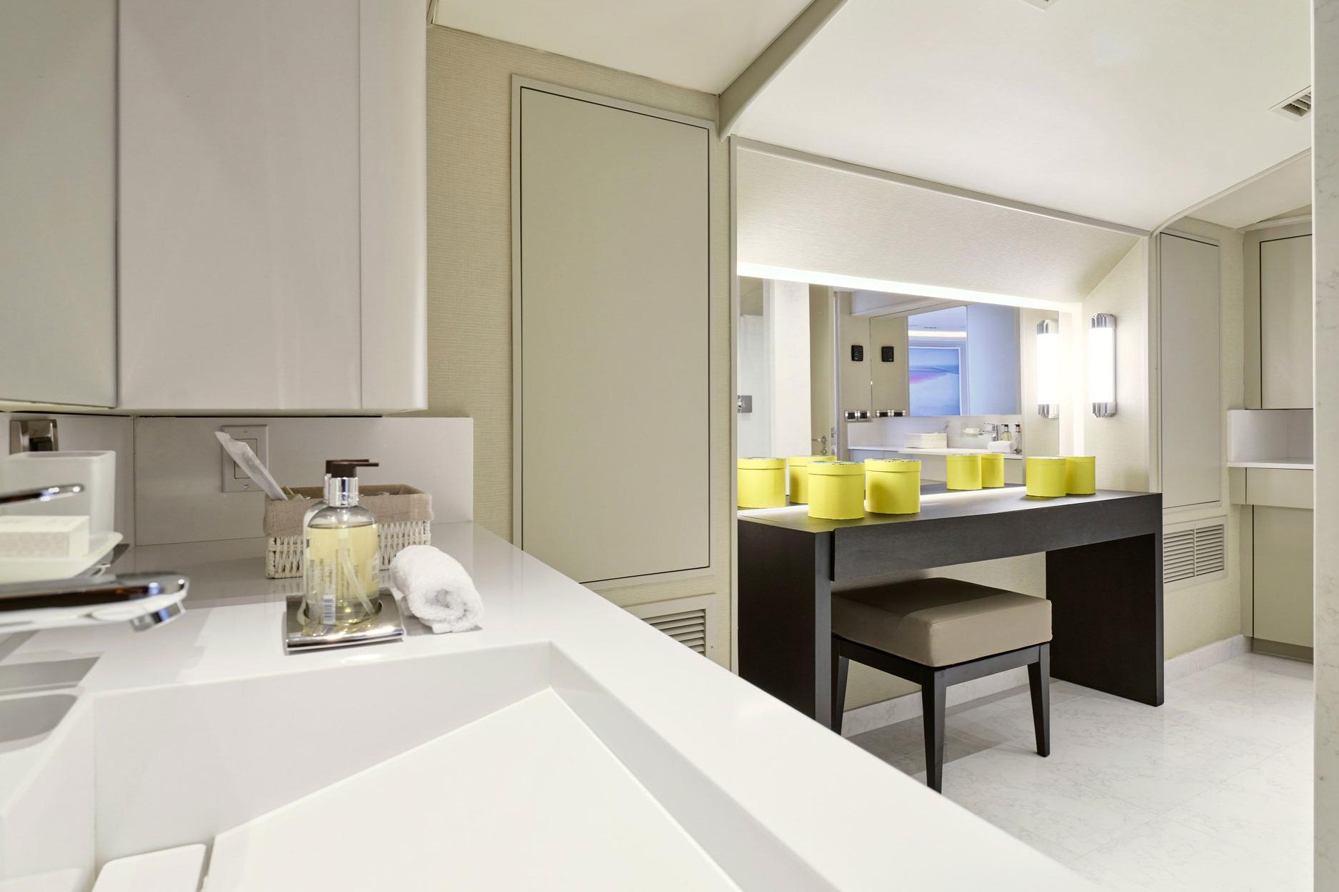 Luxurious bathroom interior on 2001 Westport 130 yacht, featuring modern design and elegant amenities.