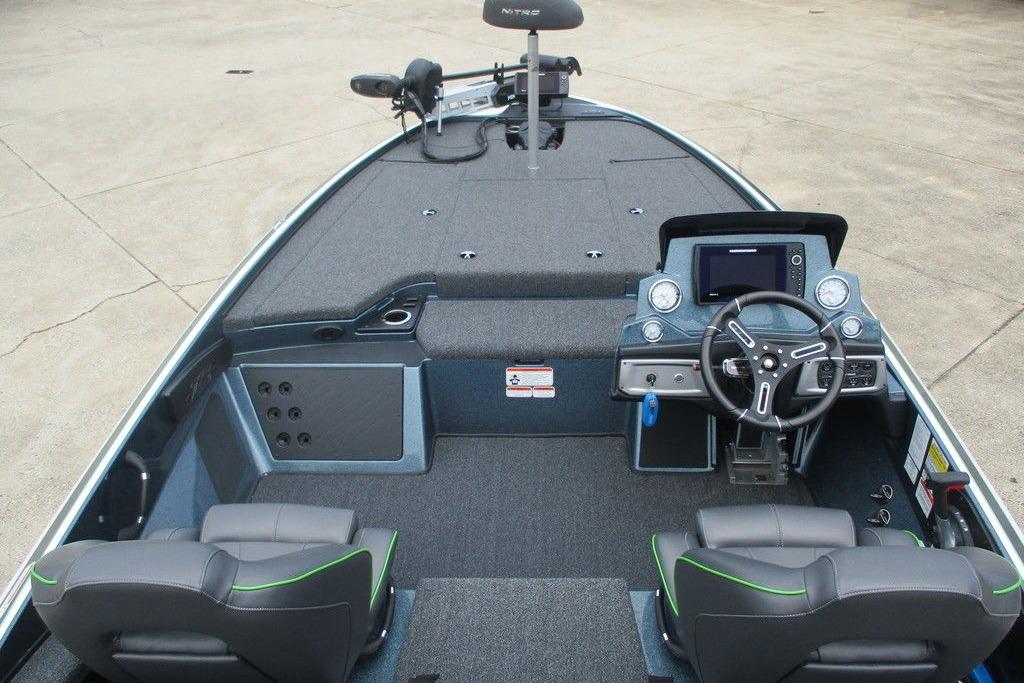 Interior of a 2020 Nitro Z19 Pro boat with modern dashboard and seating.