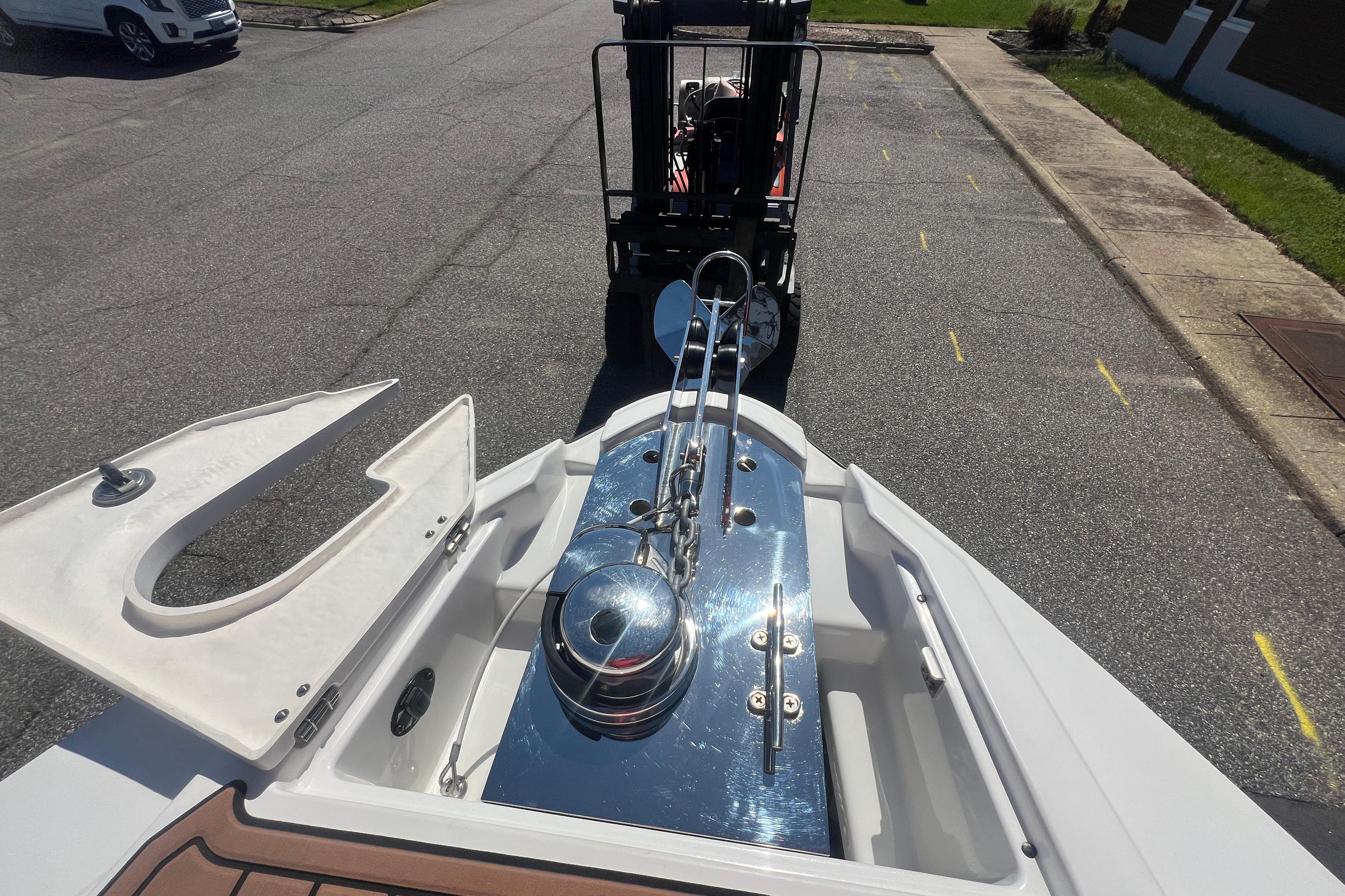 2017 Monterey 298SS Super Sport boat on trailer, viewed from above.