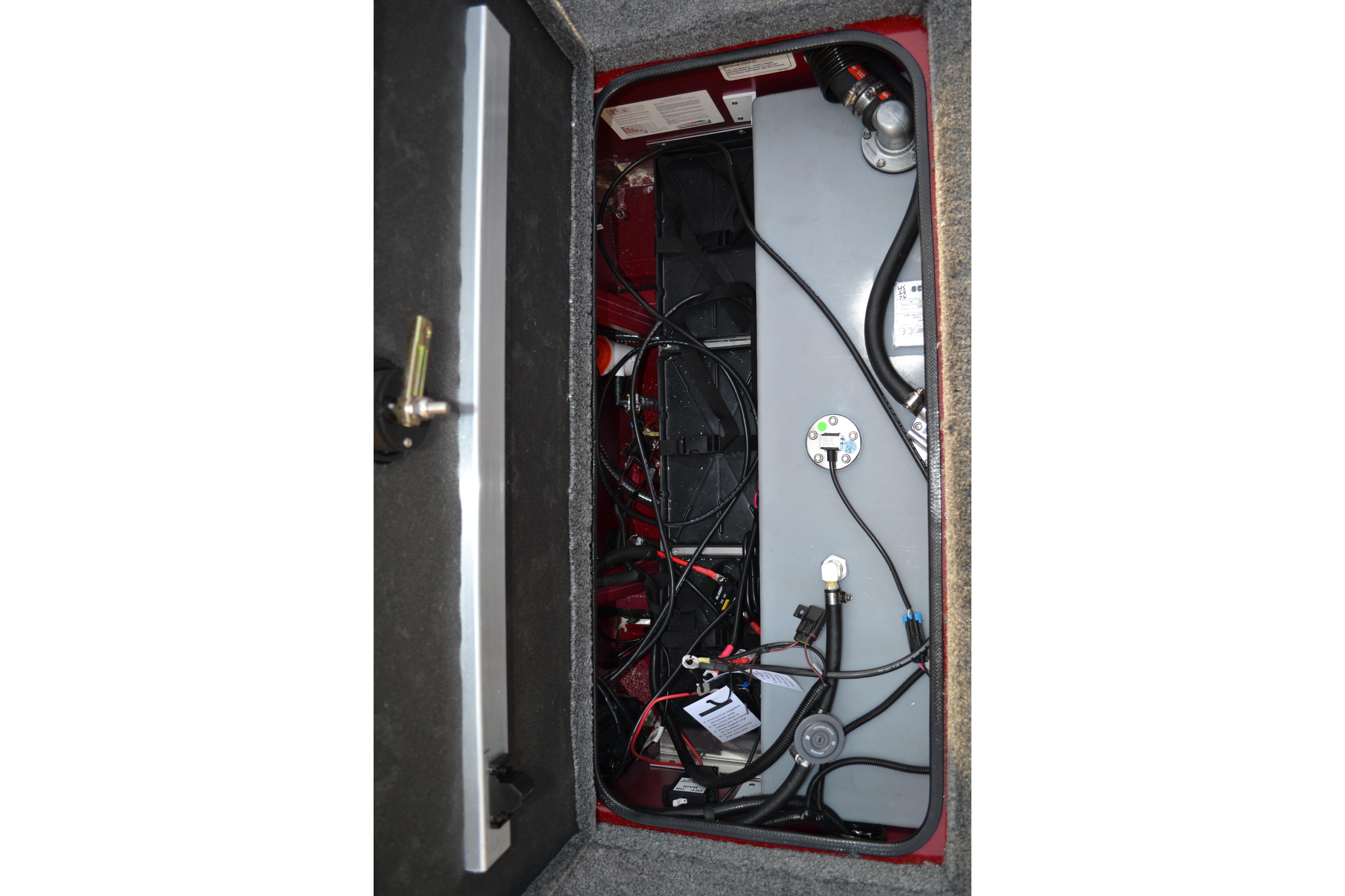 2026 Ranger RT188 boat compartment with wiring and components visible.