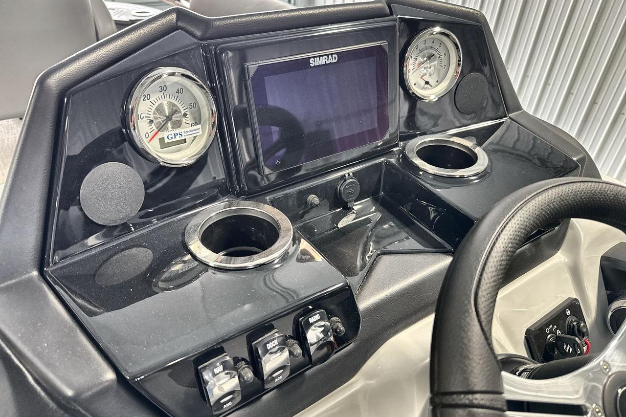 Dashboard of 2026 Landau Island Breeze 23F with GPS and controls.