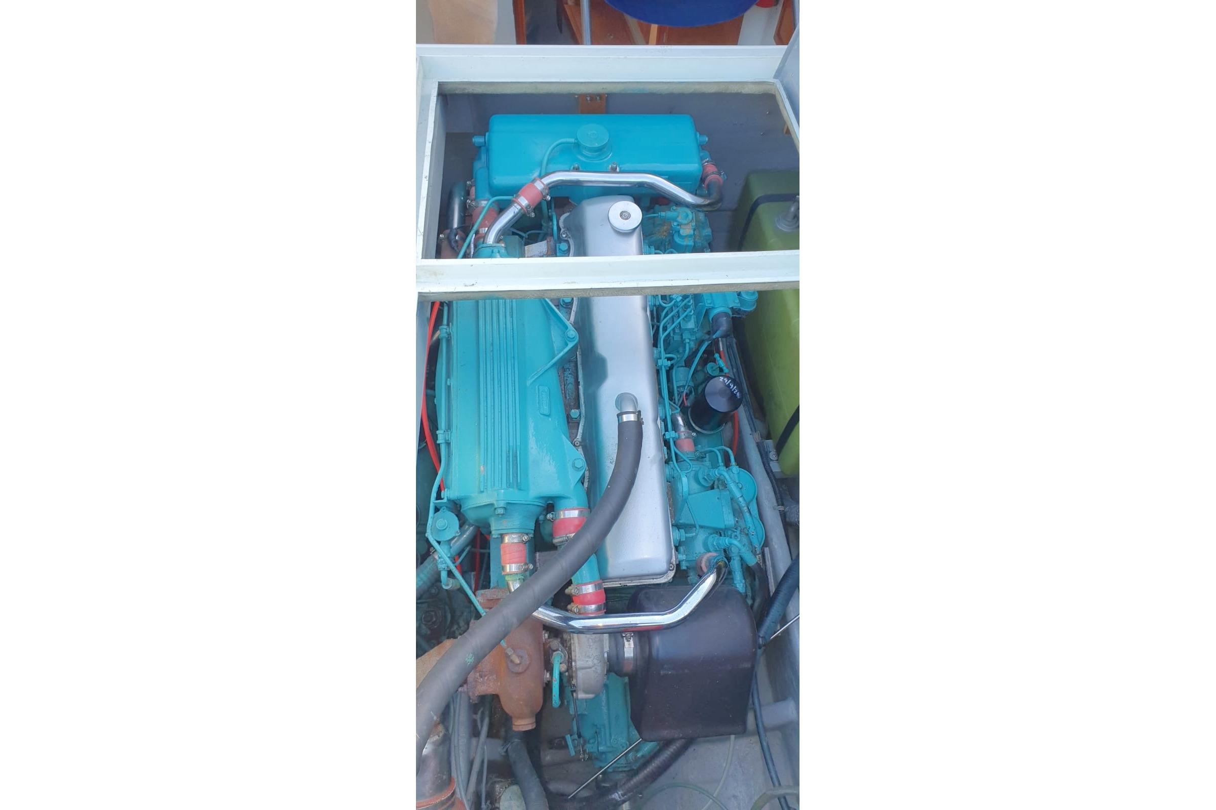 Engine of a 1989 Fairey Spearfish MKIII, showcasing intricate mechanical components.