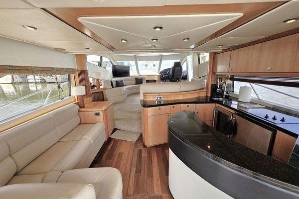 Luxurious interior of a 2005 Sunseeker Manhattan 66 yacht with modern furnishings.