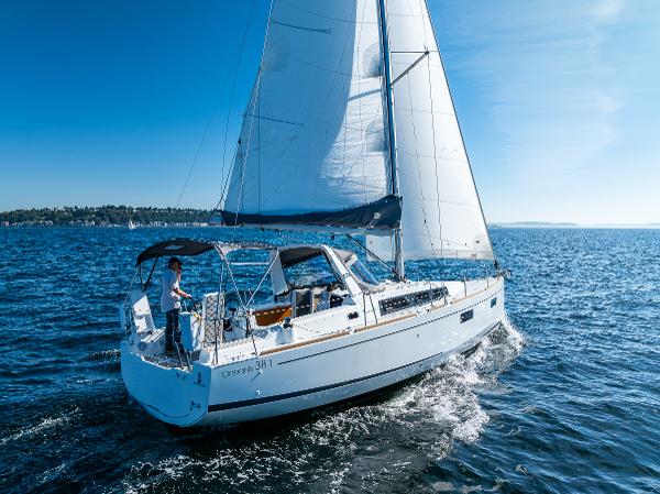 Beneteau Oceanis 38.1 sailboat, 2021, cruising on open water.