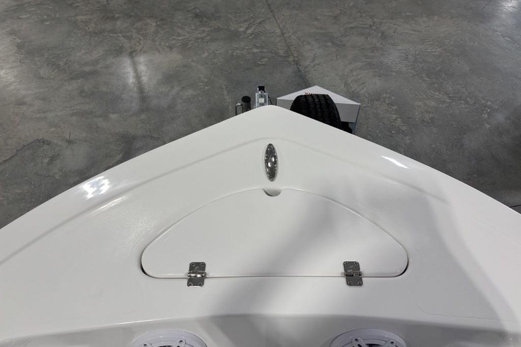 Bow view of 2026 Tidewater 198 CC Adventure boat on a trailer.