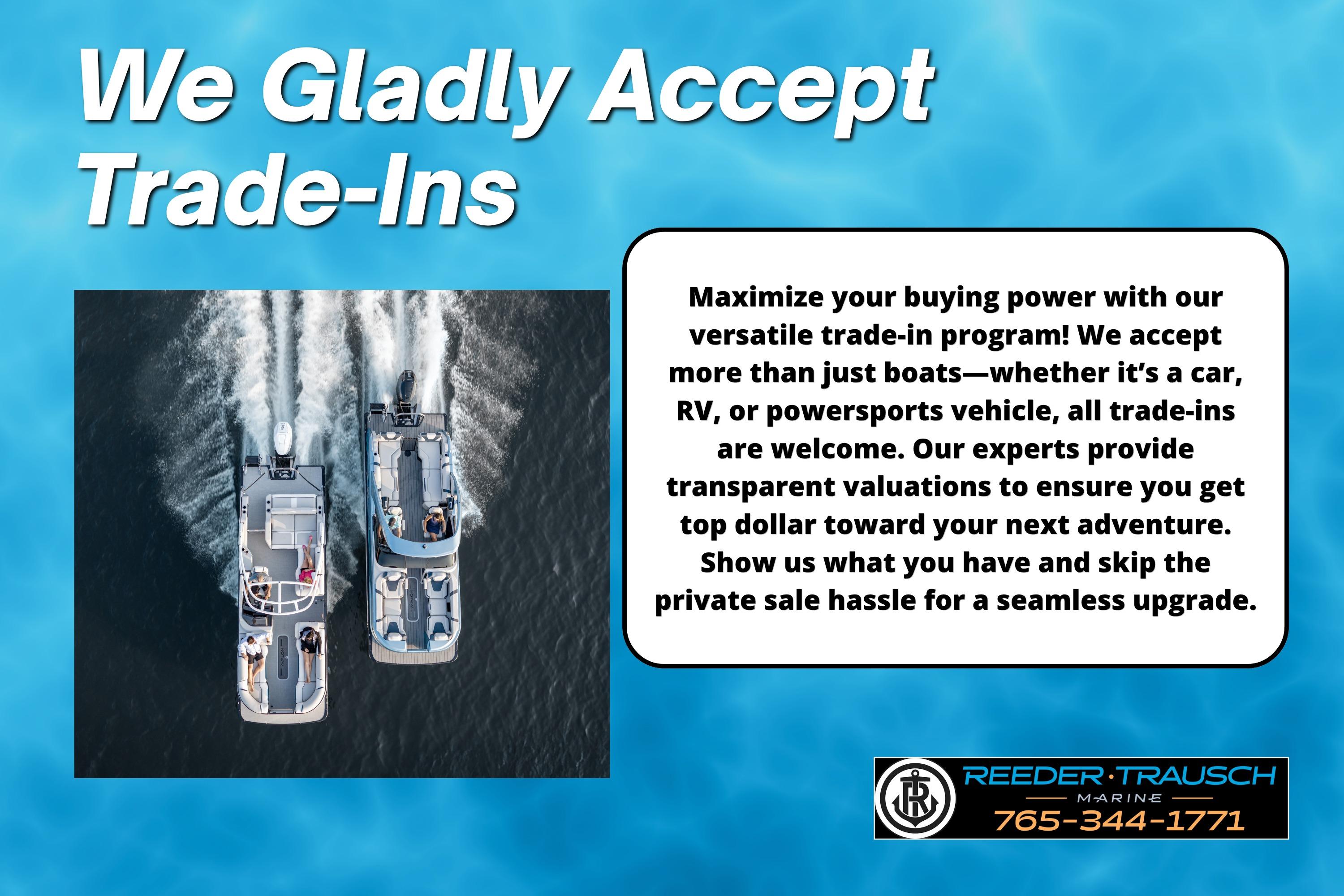 Three boats on water, promoting trade-in program for vehicles and boats, Tahoe 450 TS 2016.