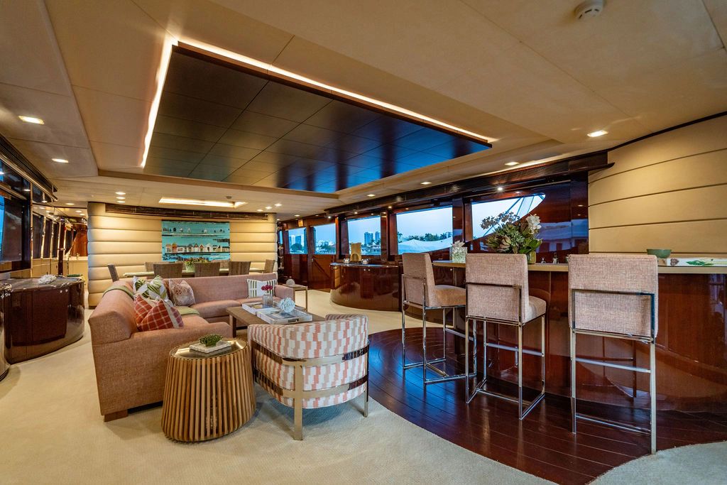 Luxurious interior of a 2011 Hargrave Trideck yacht.