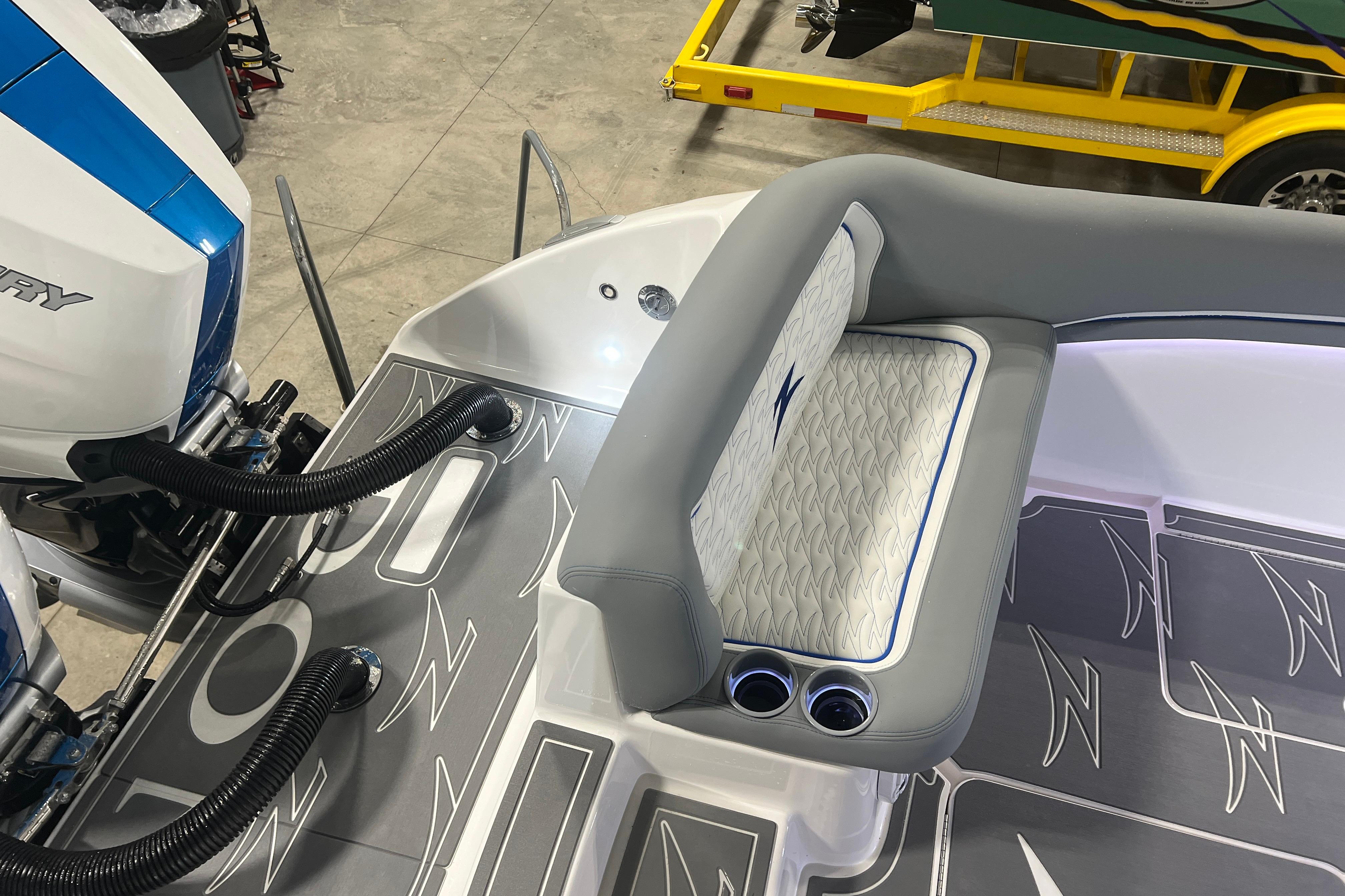2024 Donzi 39 VRZ boat interior with stylish seating and modern design elements.