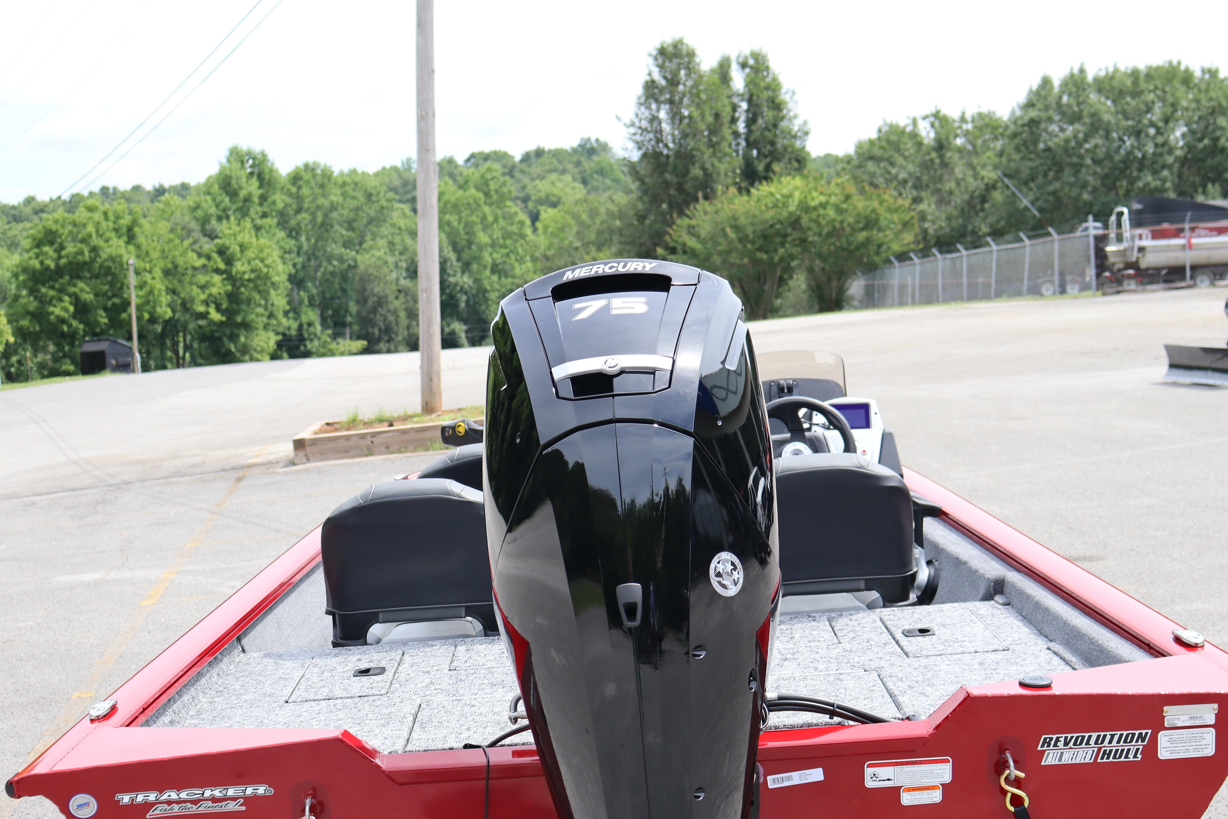 2026 Tracker Pro Team 175 Crappie Edition boat with Mercury 75 engine, parked outdoors.