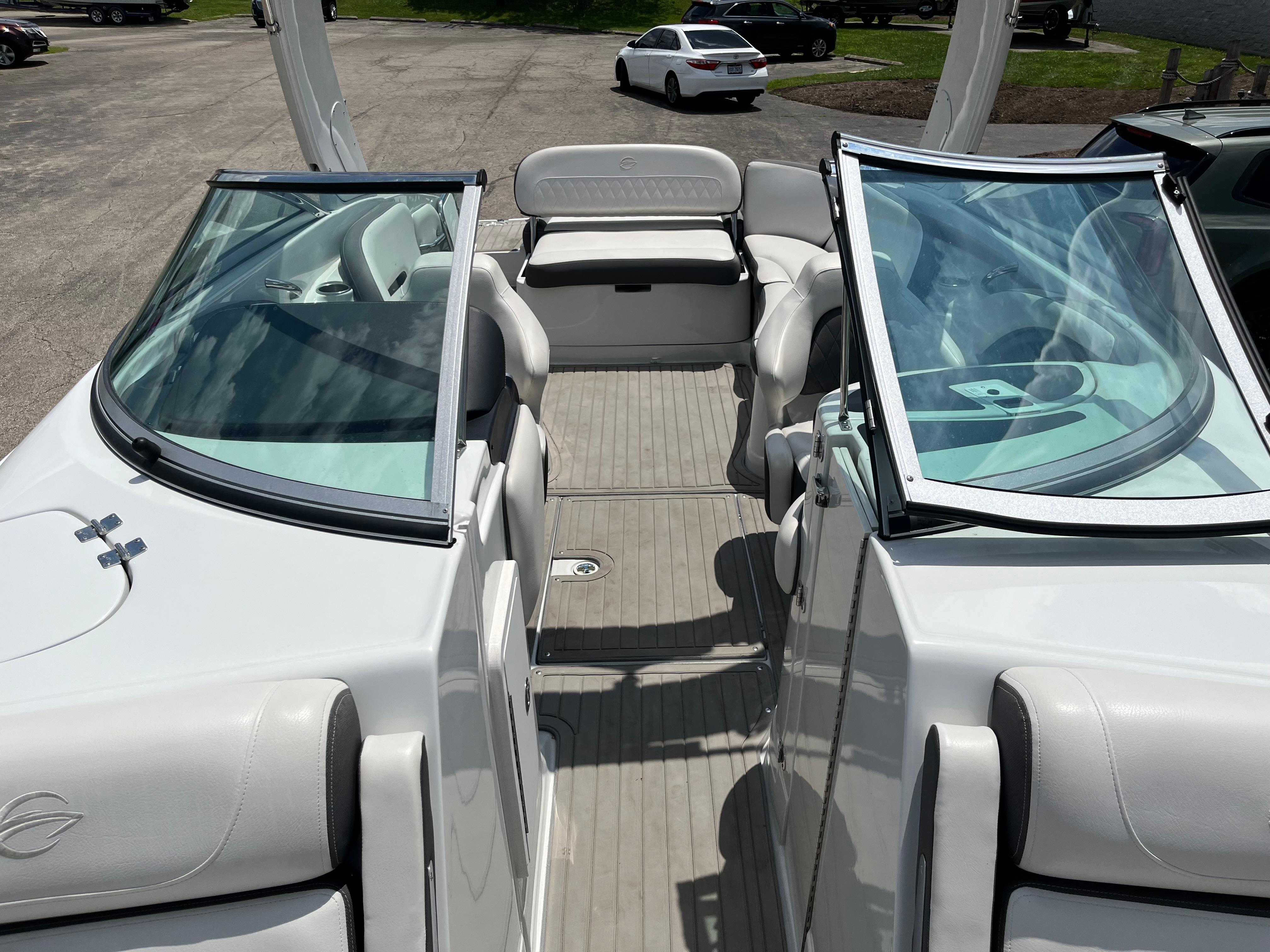 2022 Crownline 280 SS boat interior with open cockpit and seating.