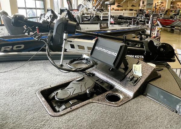 2025 Ranger ALPHA 208 boat with Humminbird and Minn Kota equipment in showroom.
