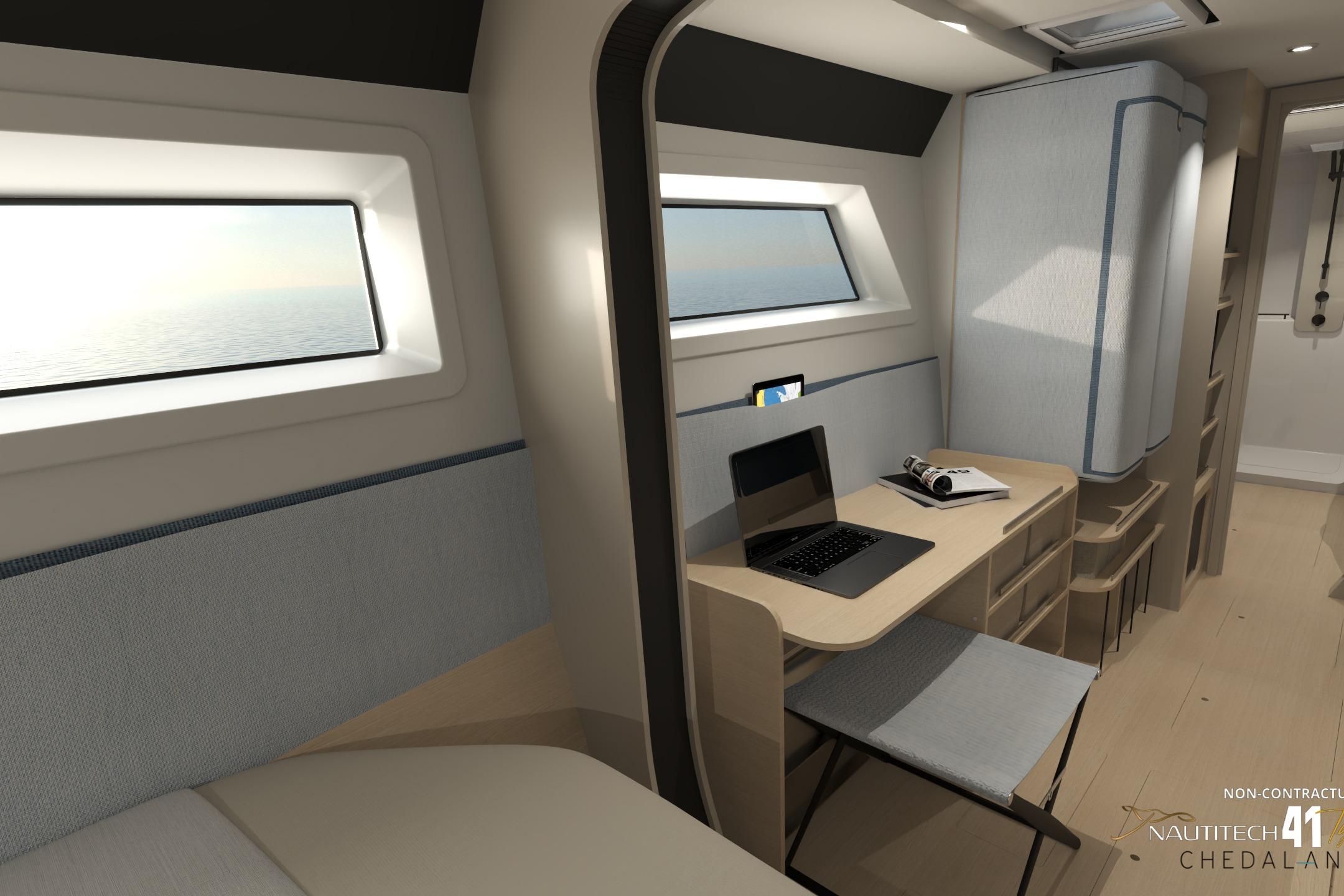 Interior of Nautitech 41 Type S yacht, modern design, 2026 model.