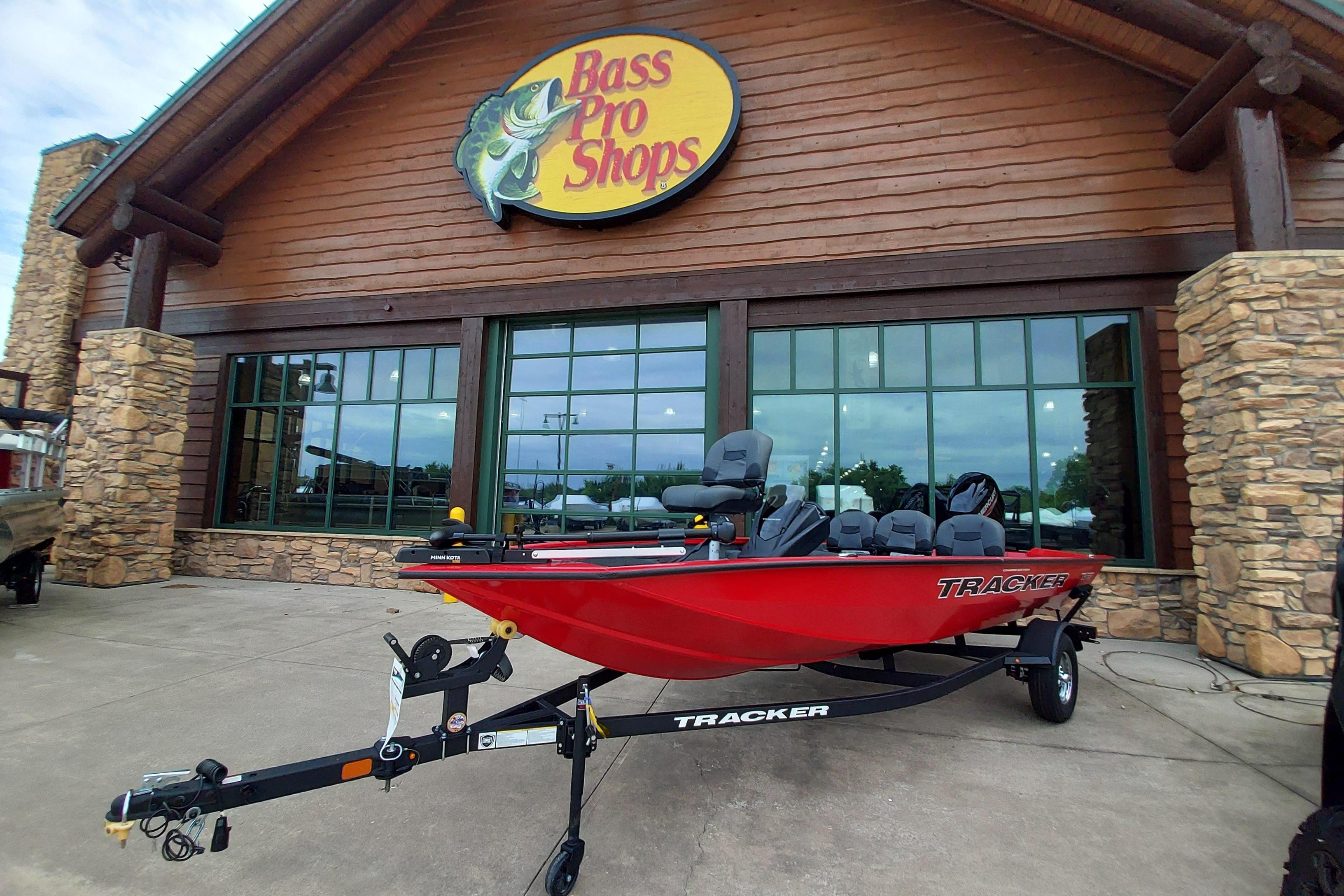 2026 Tracker Pro Team 175 Crappie Edition boat displayed at Bass Pro Shops.