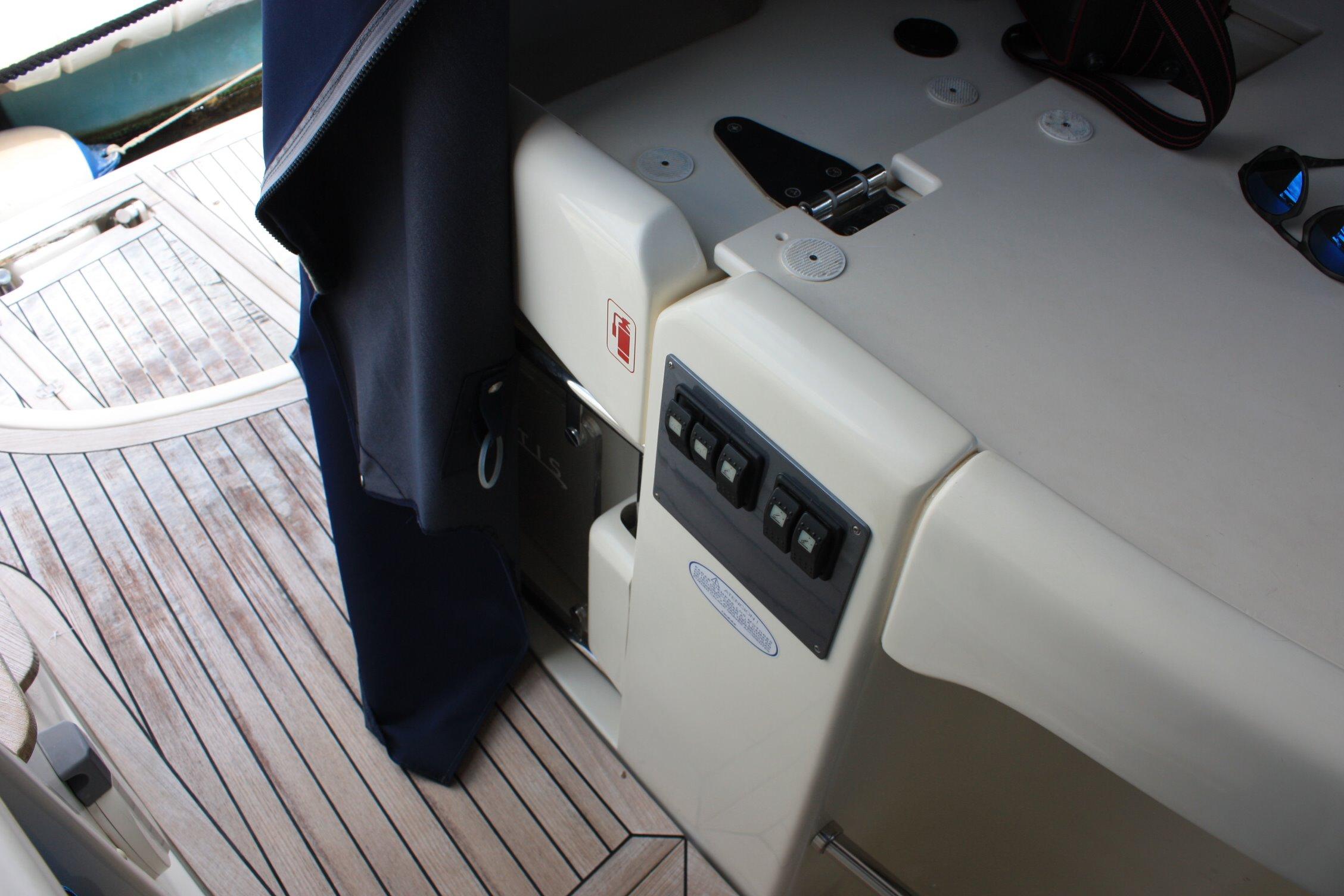 Interior of a 2006 Atlantis 42 yacht with wooden flooring.