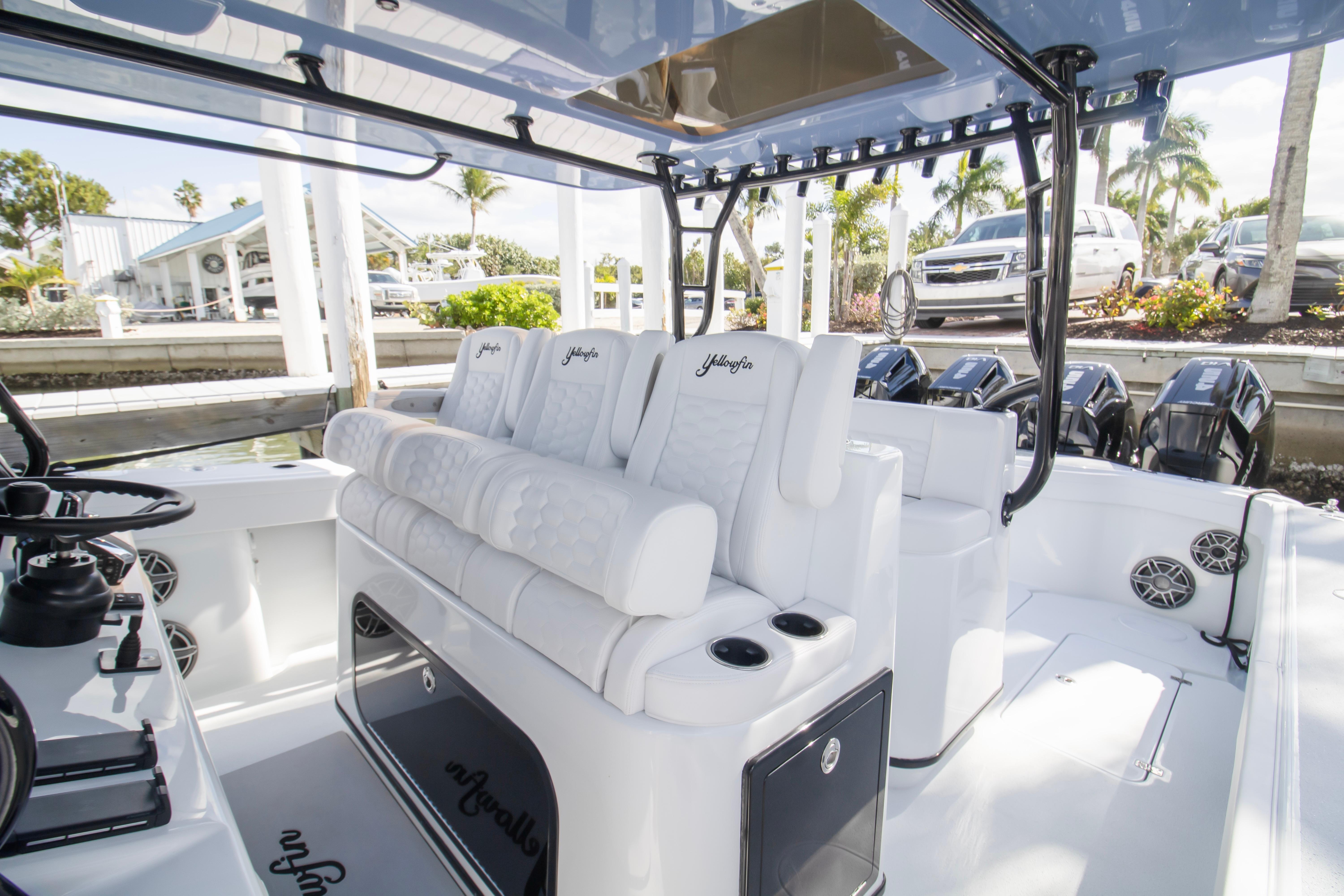 2026 Yellowfin 42 Offshore boat interior with luxurious seating and modern design.