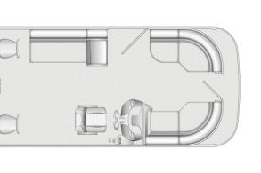 Top view of 2026 Dockside 22DF boat layout with seating and helm.