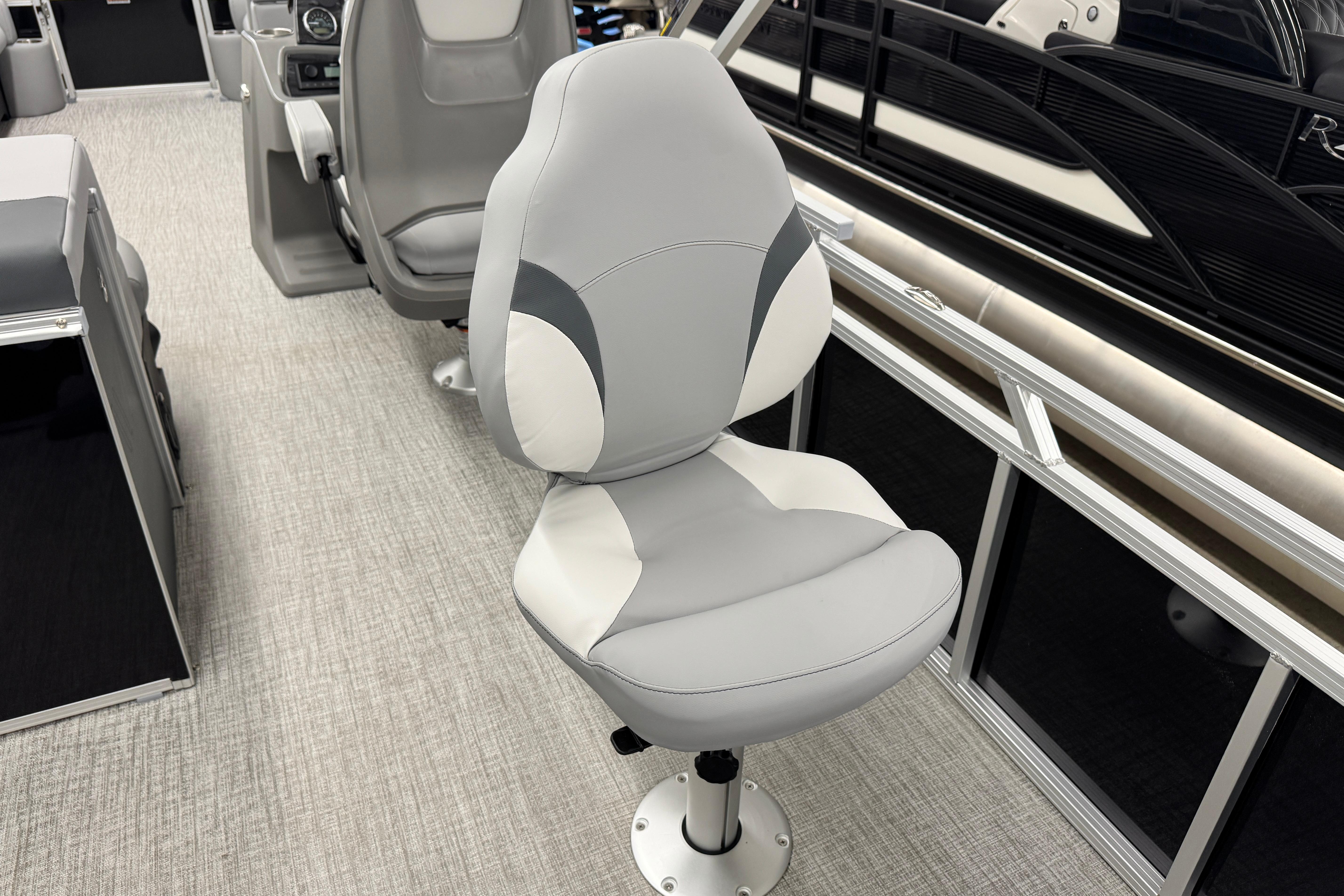 Captain's chair in 2026 Avalon Ventue 85 RF boat, featuring modern design and comfortable seating.
