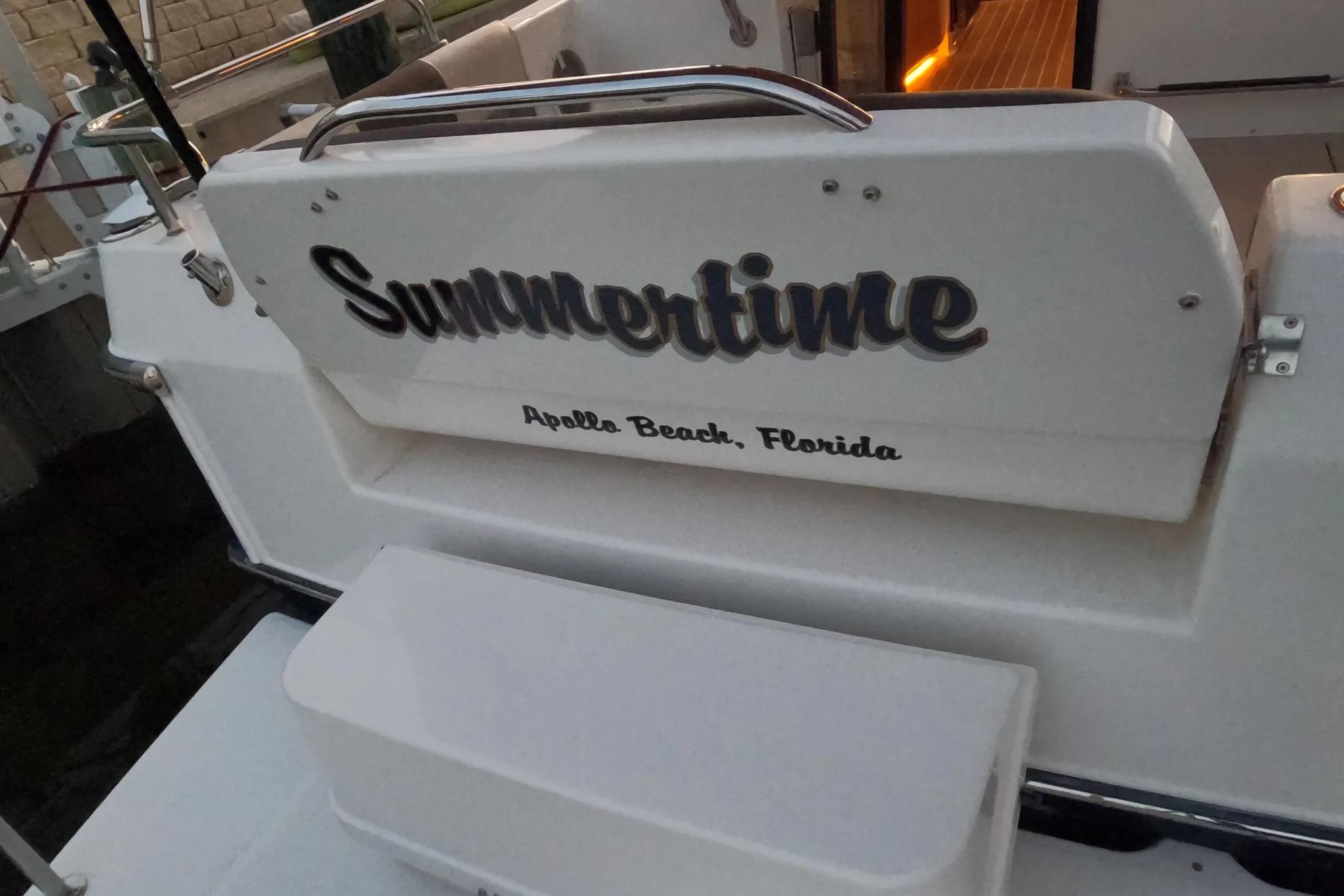 2015 Ranger Tugs R-29 S boat named "Summertime" docked in Apollo Beach, Florida.