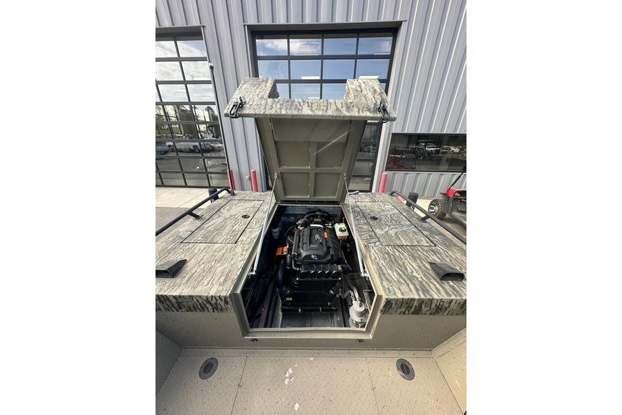 2025 SeaArk Predator 300 AK boat engine compartment open, showcasing interior mechanics.