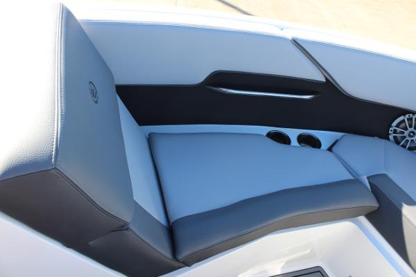 2025 Cobalt CS23 boat interior with sleek seating and modern design.
