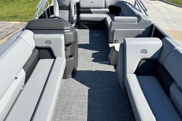 2026 Sun Tracker Party Barge 20 DLX interior with spacious seating and modern design.