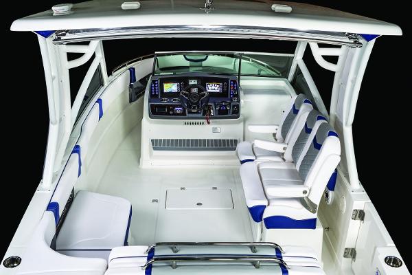 Manufacturer Provided Image: 2019 Chaparral 300 OSX boat interior with modern dashboard and seating.