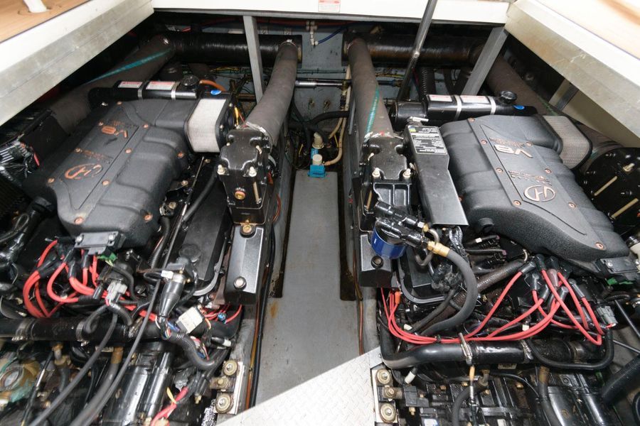 Engine room of a 1998 Sea Ray Sundancer 370.