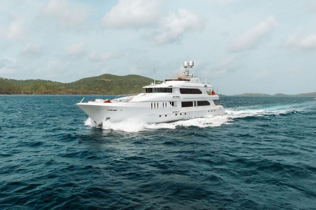 Luxury yacht Ares Custom Marine 141 cruising on open sea, 2012 model.