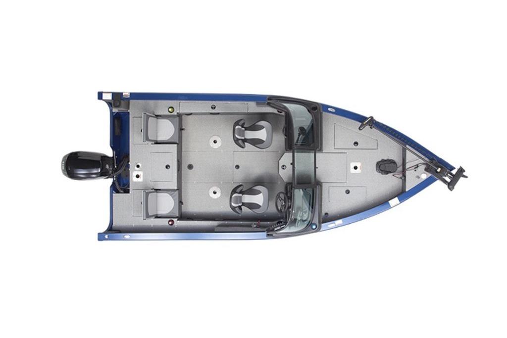 Top view of 2026 Lowe Fishing Machine 1875 boat, showcasing seating and layout.