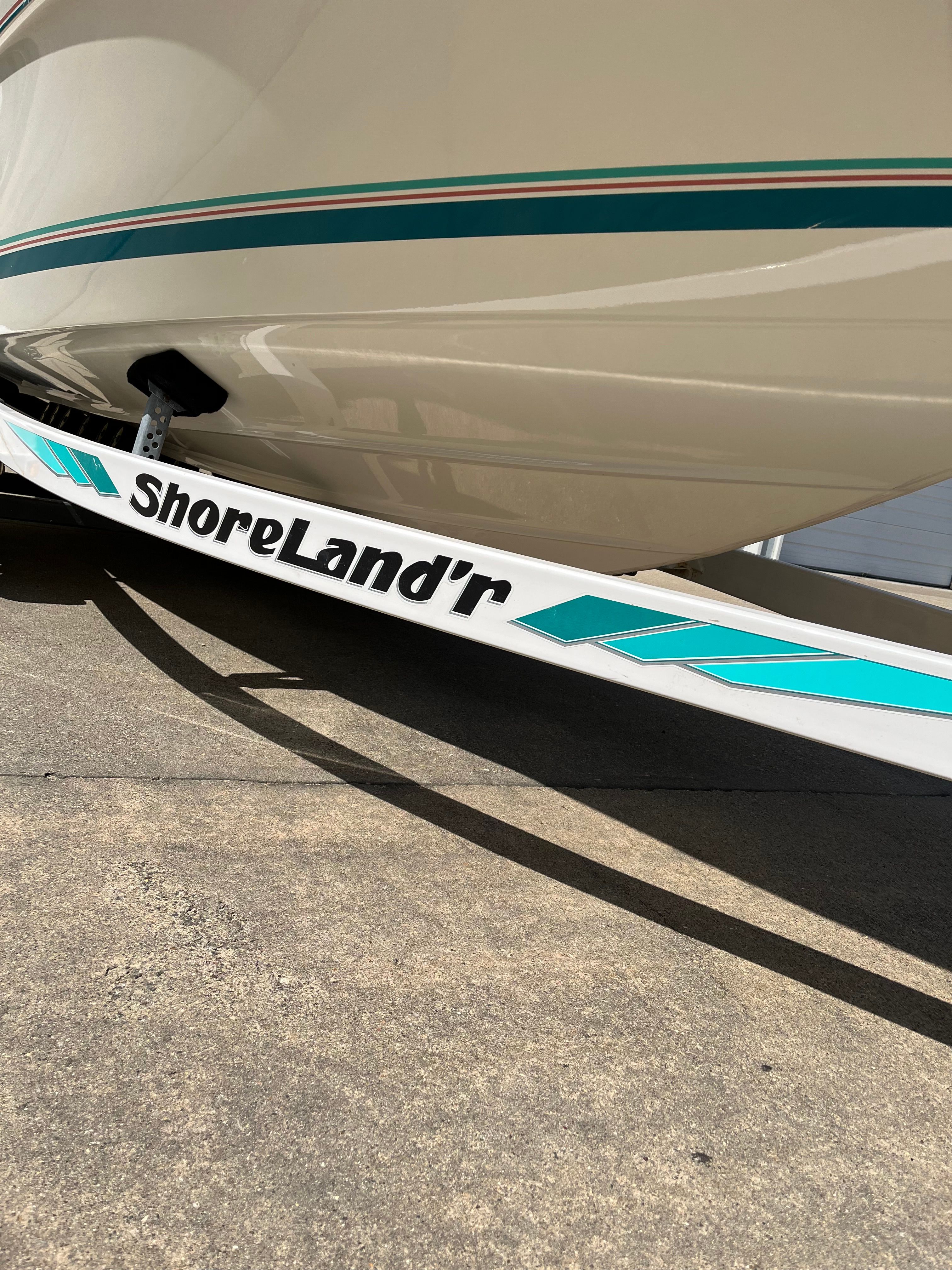 A 1992 Sea Ray 220 Bow Rider on a trailer.