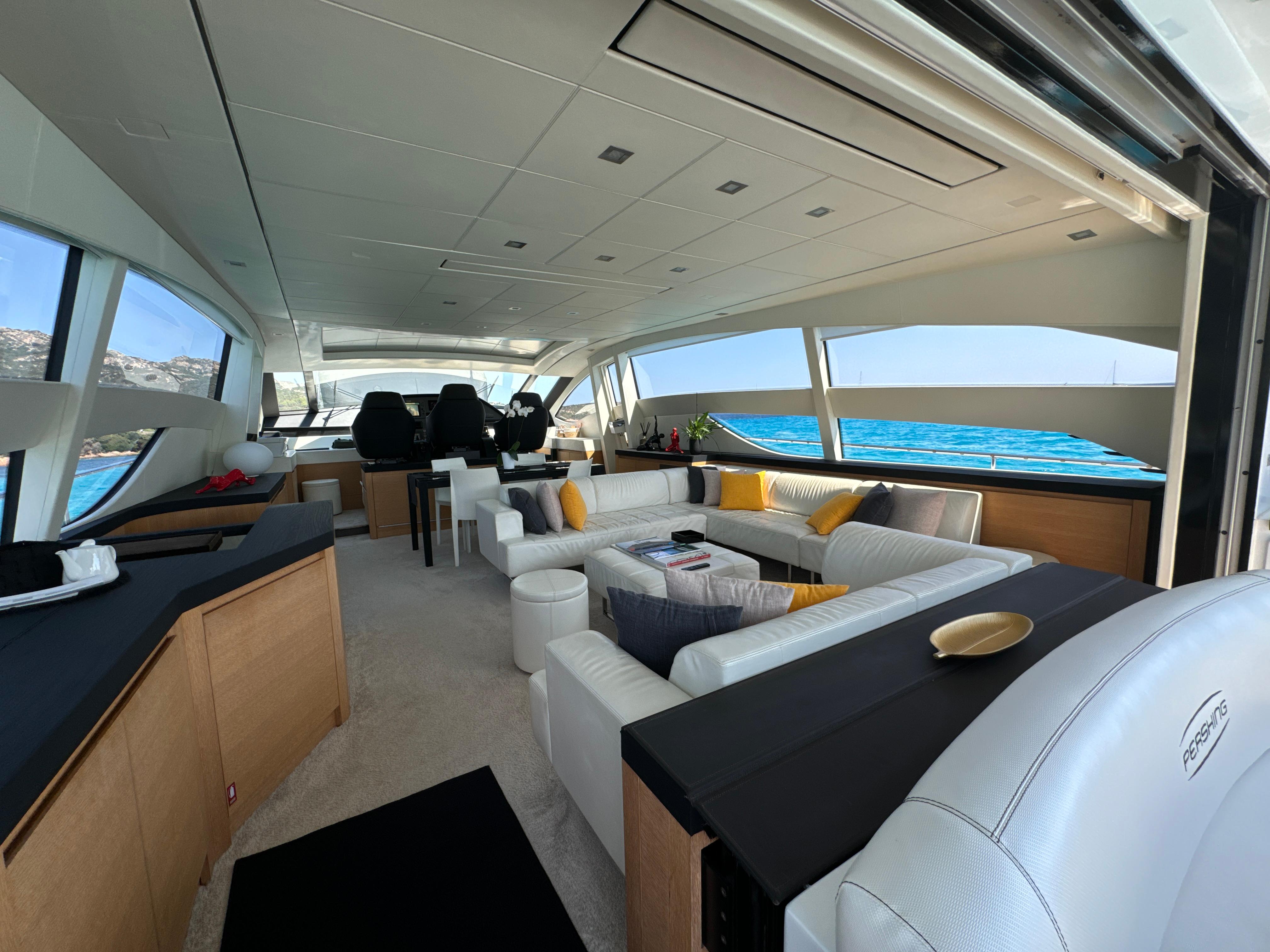 Luxurious interior of 2008 Pershing PERSHING 80 yacht with modern seating and ocean view.