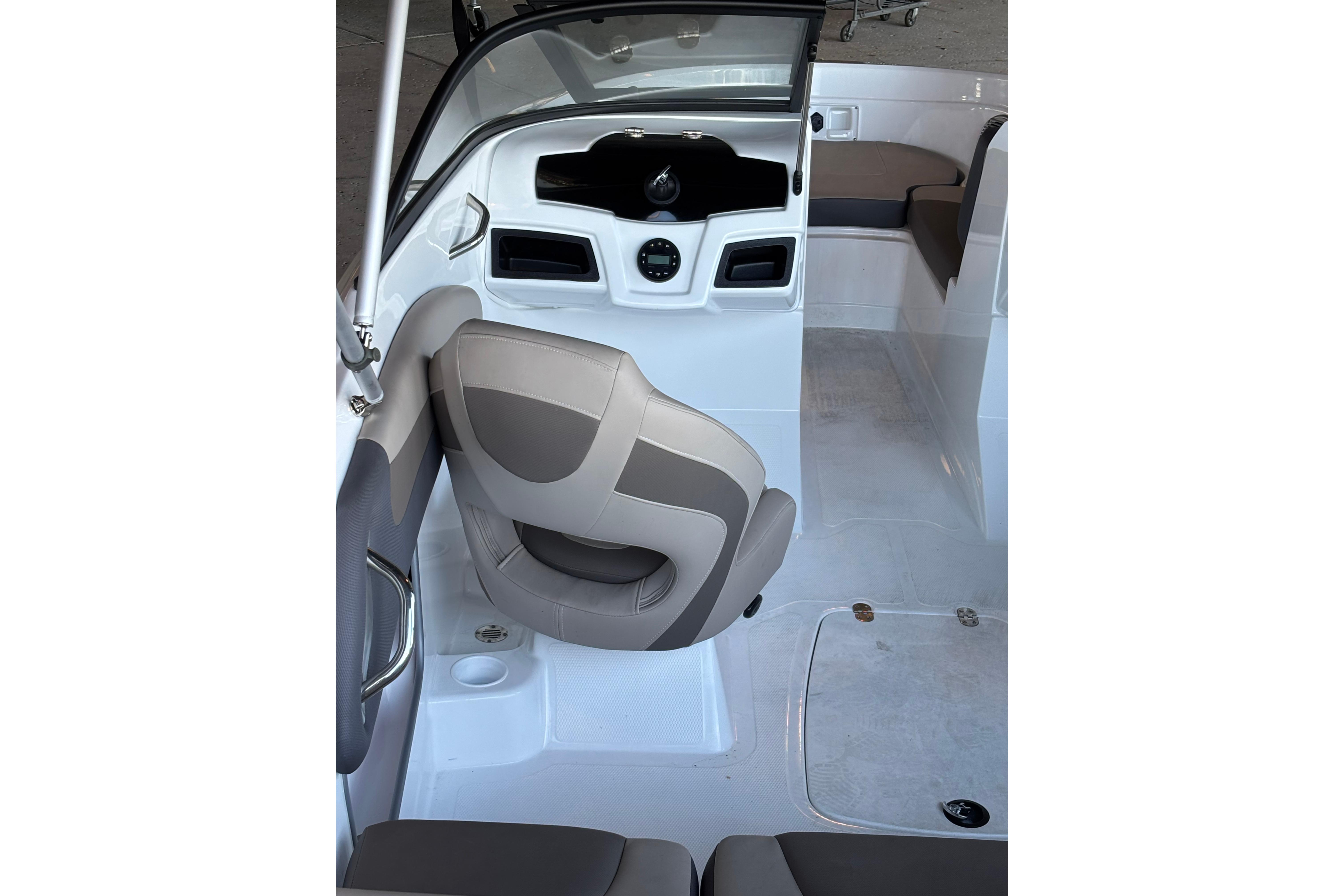 Interior of 2025 Tahoe 200 S boat with modern seating and dashboard design.