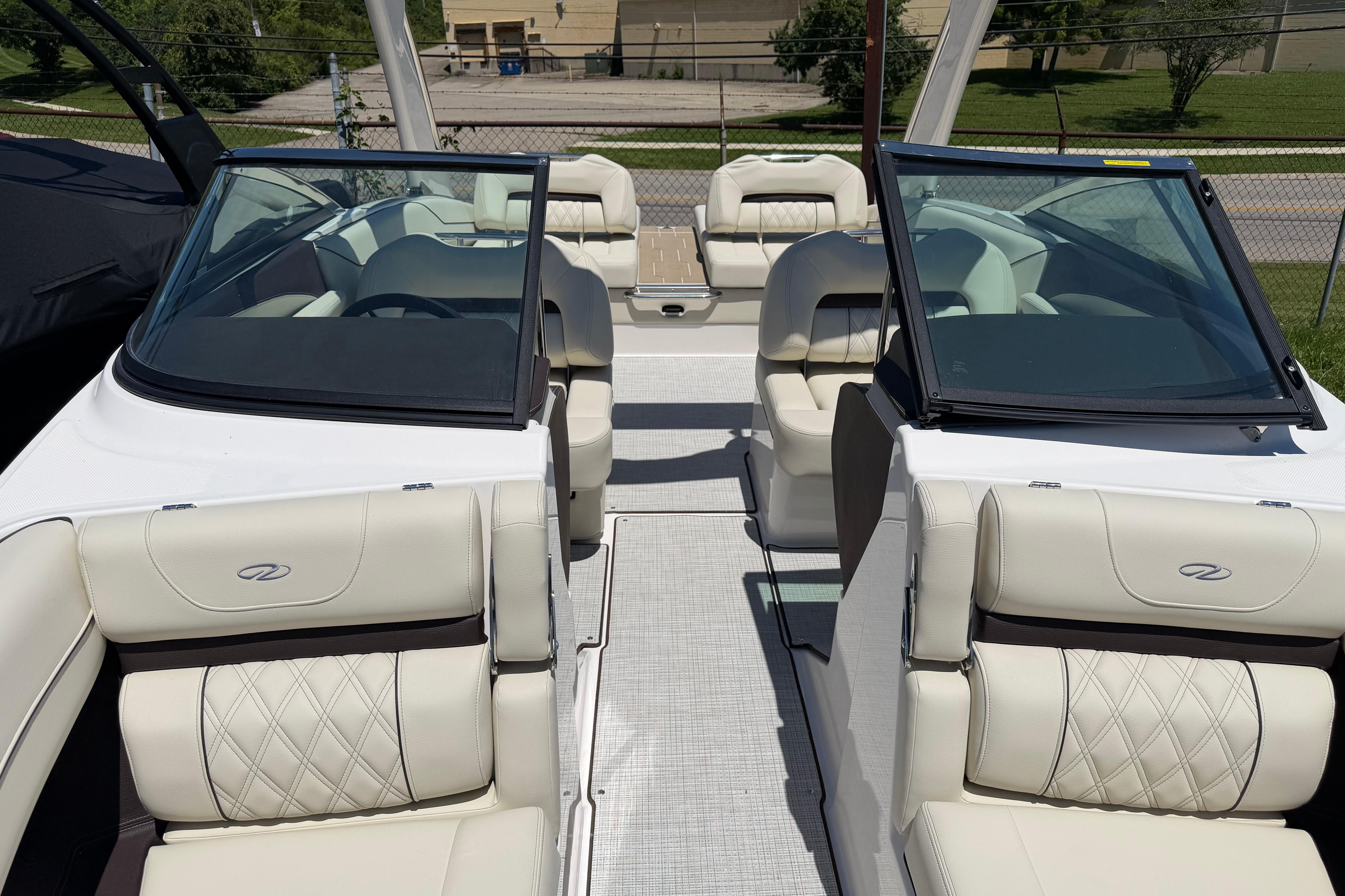 Luxurious interior of 2026 Regal LS4 boat with plush seating and modern design.