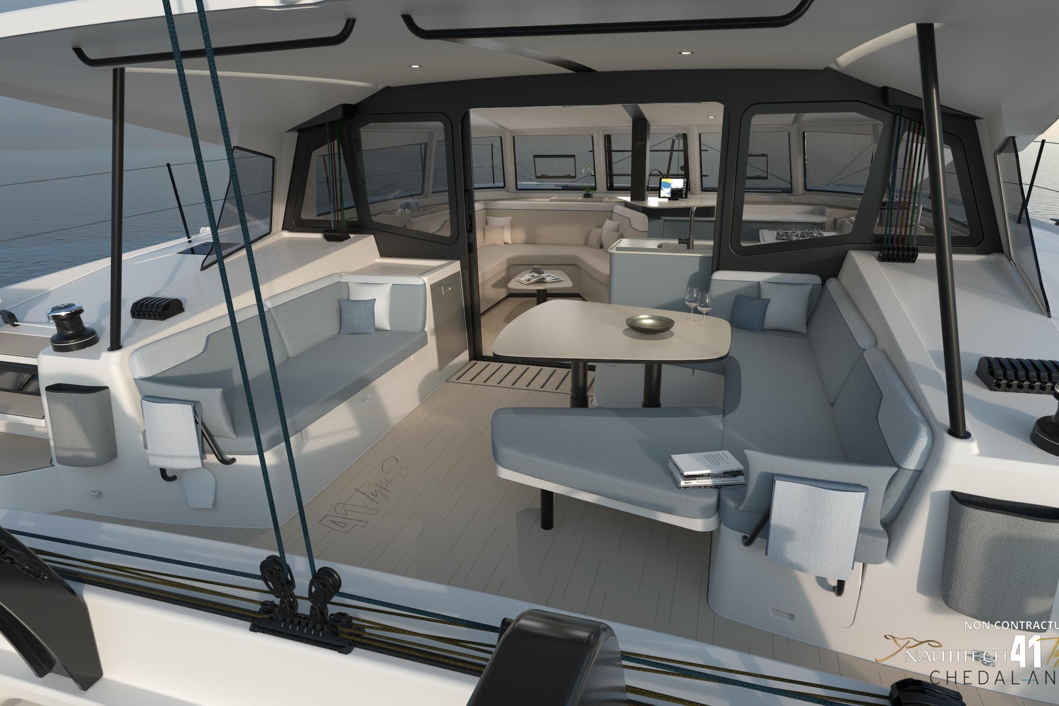 Interior of Nautitech 41 Type S yacht, model year 2026.