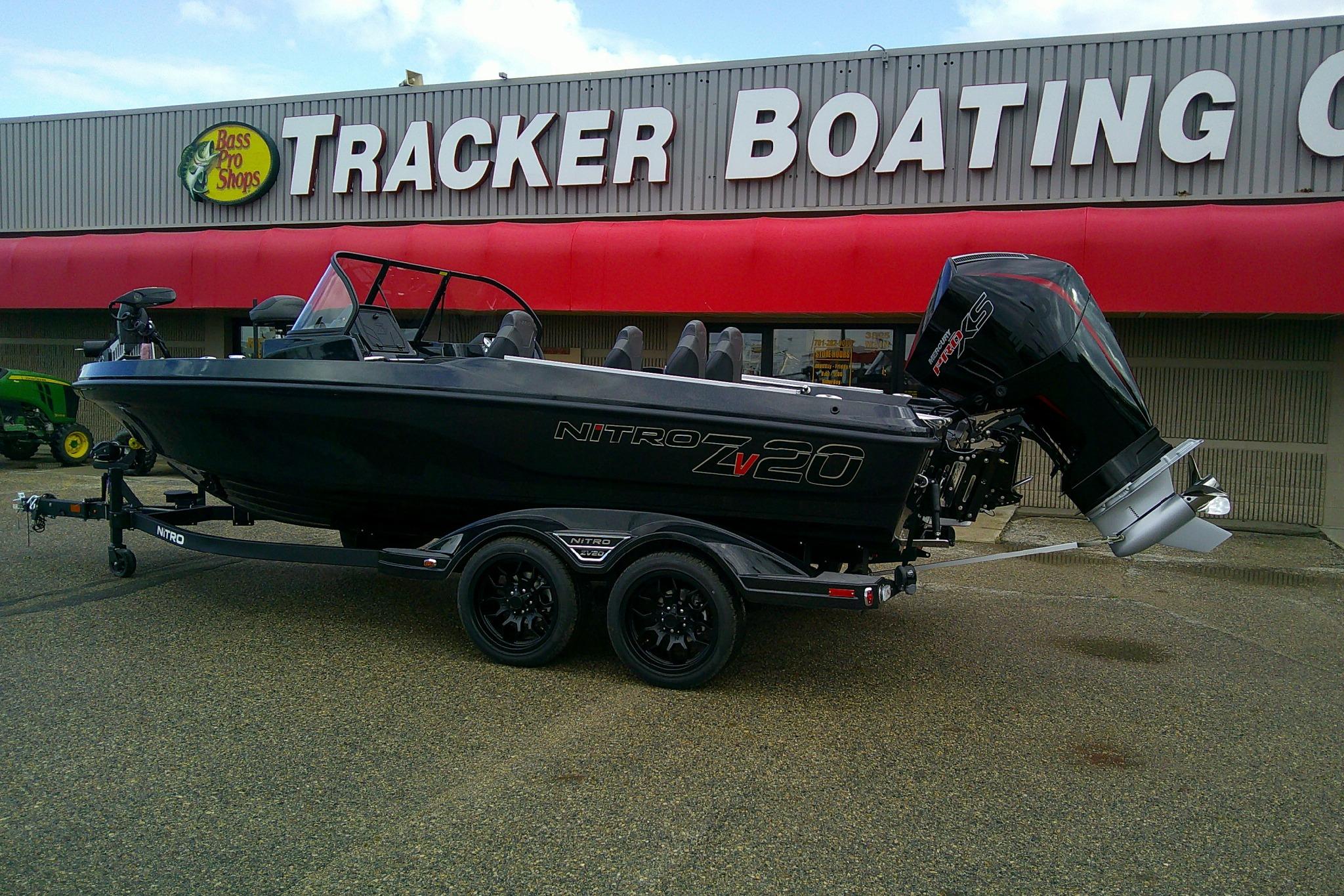 2026 Nitro ZV20 boat on trailer at Tracker Boating Center.