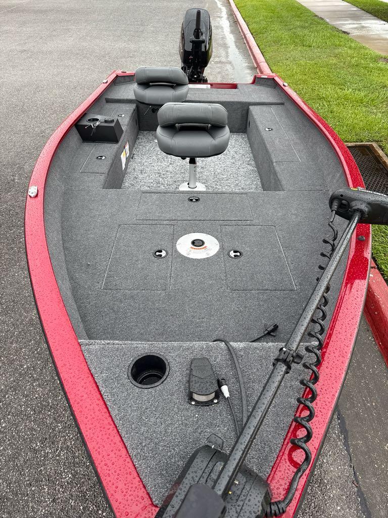 2025 Tracker Super Guide V-16 T fishing boat with dual seats and trolling motor.