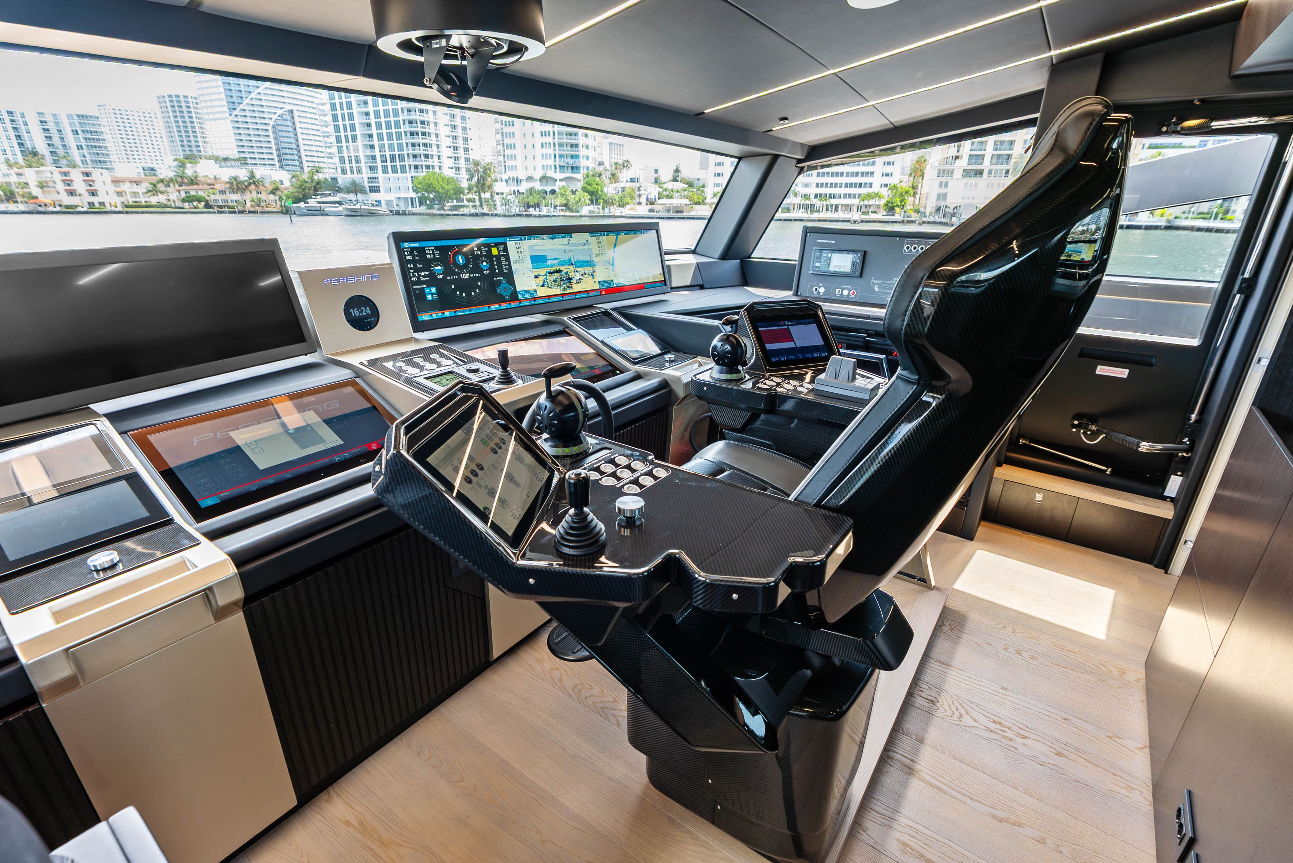 Interior view of Pershing GTX 116 yacht, model year 2026.