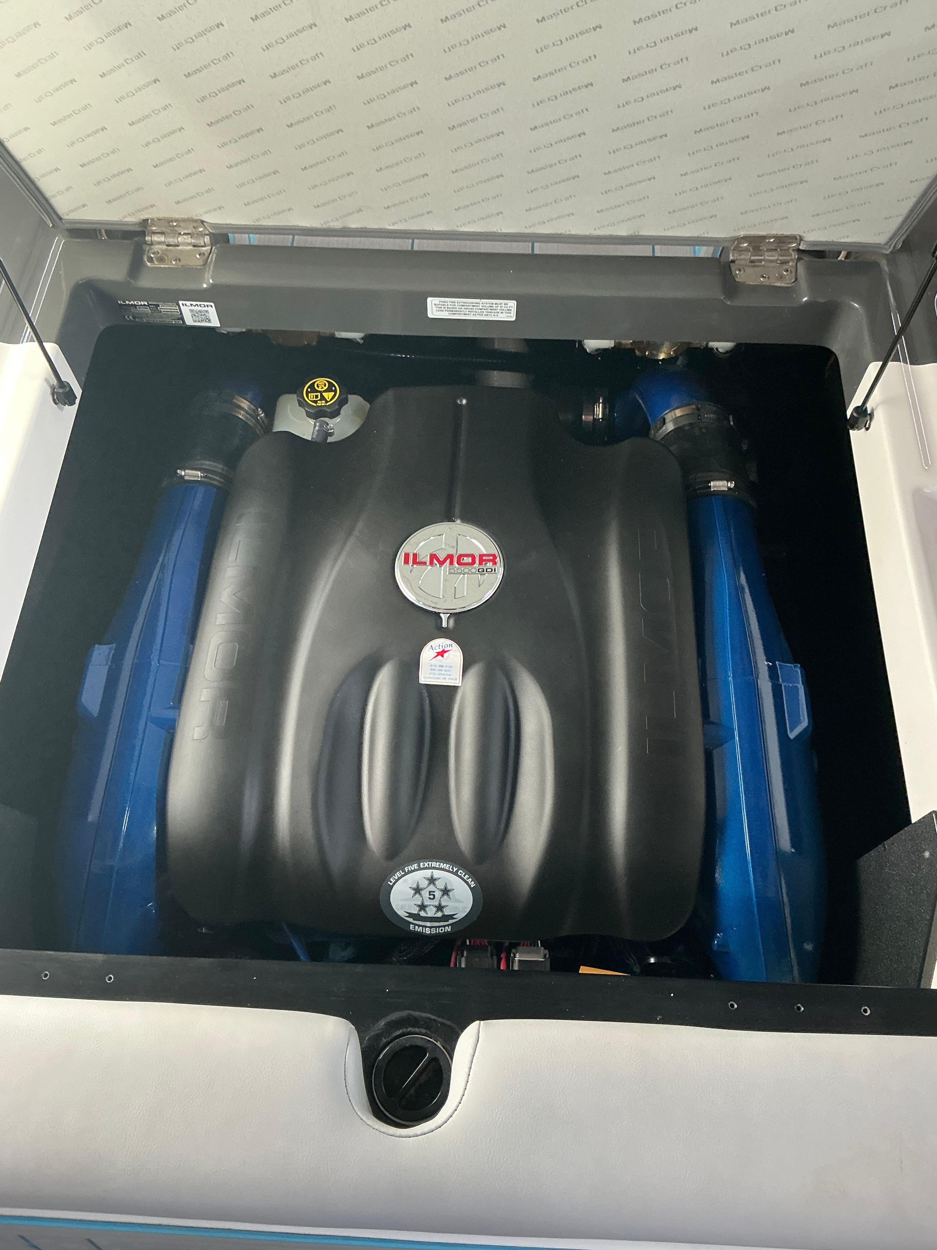 Engine compartment of a 2019 MasterCraft XT22 featuring an Ilmor engine.