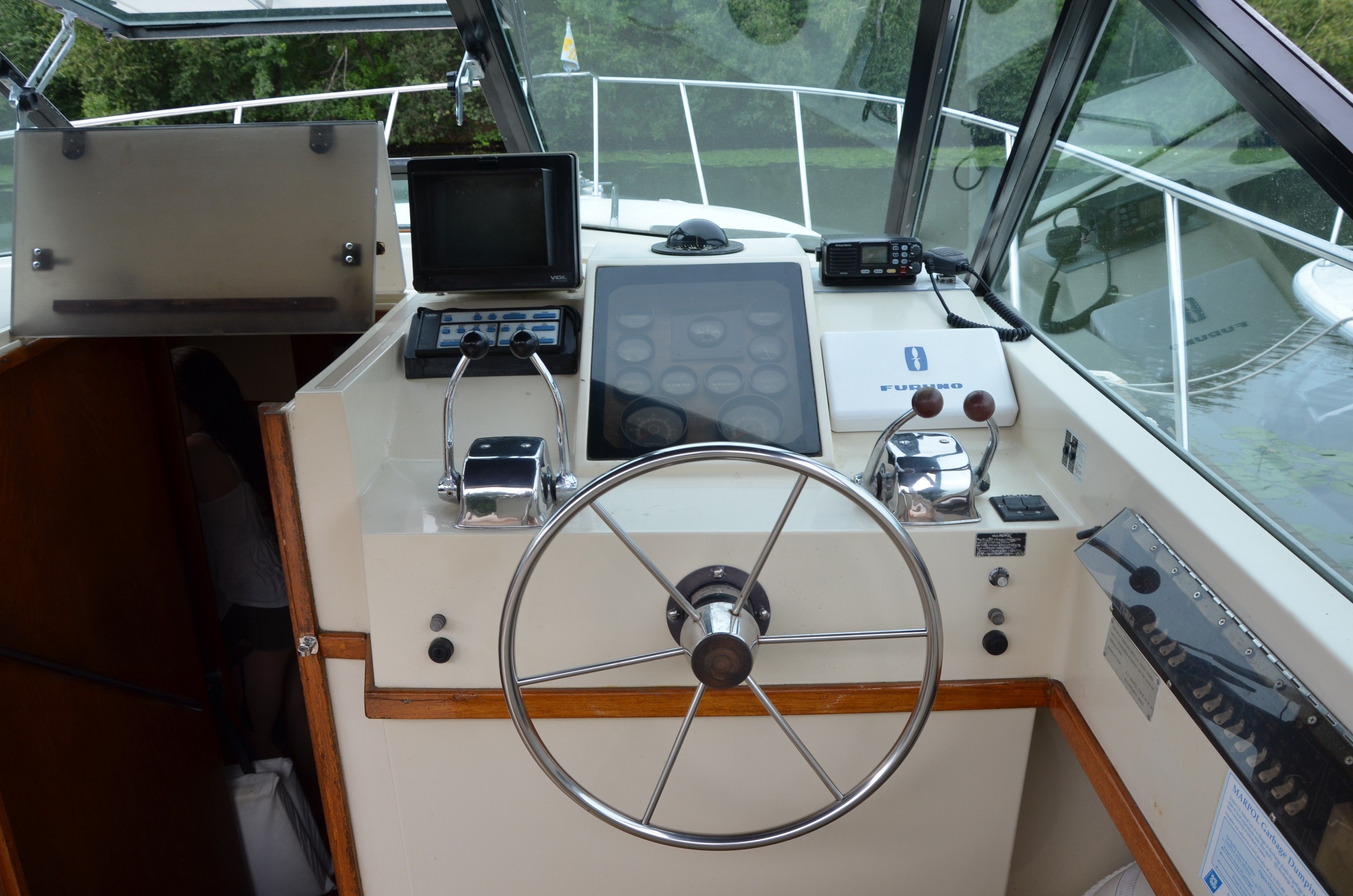Helm of a 1985 Tiara Yachts 3100 Open.