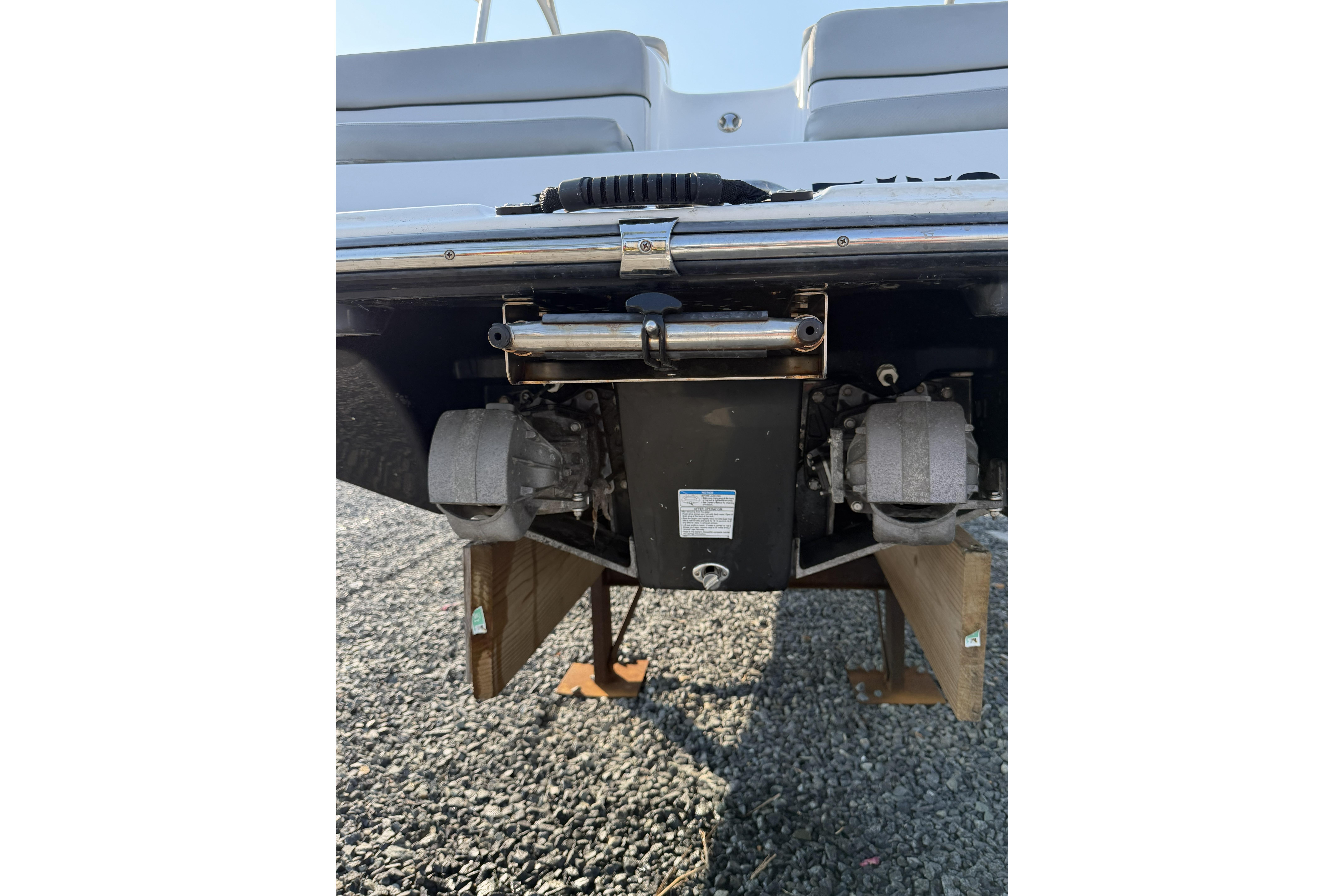 Rear view of a 2011 Yamaha Boats AR240 HO jet propulsion system.